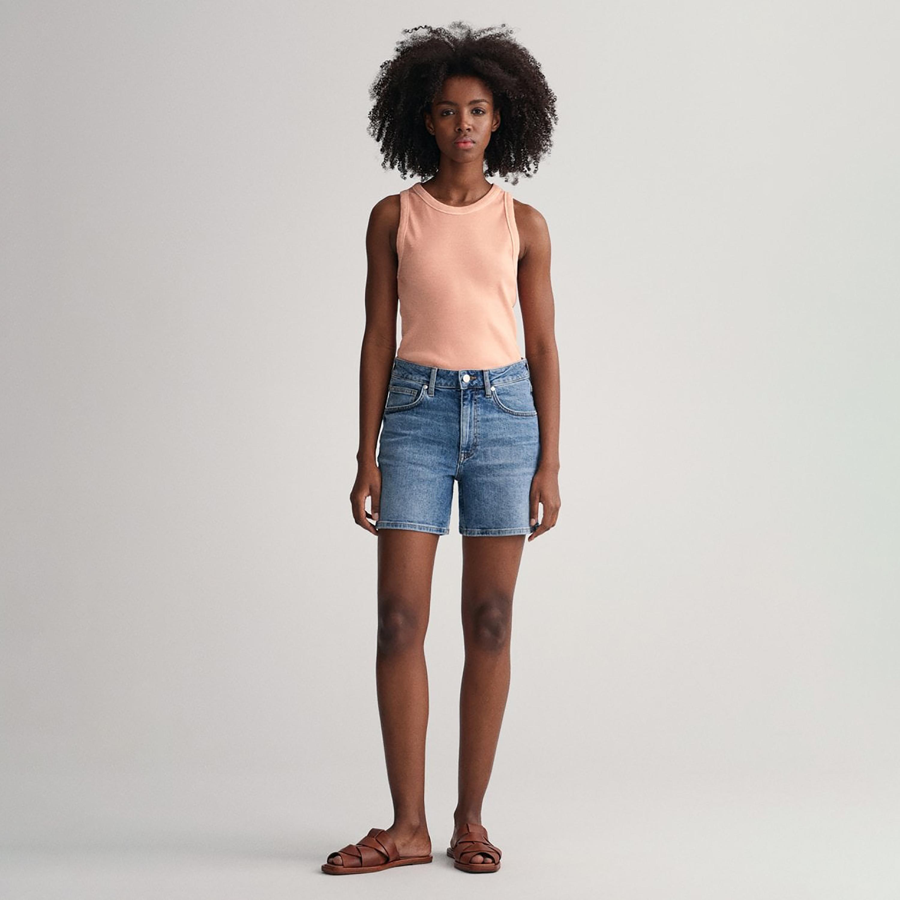 Gant Plain Mid-Rise Buttoned Denim Shorts-women-clothing-bottoms-shorts-image-2