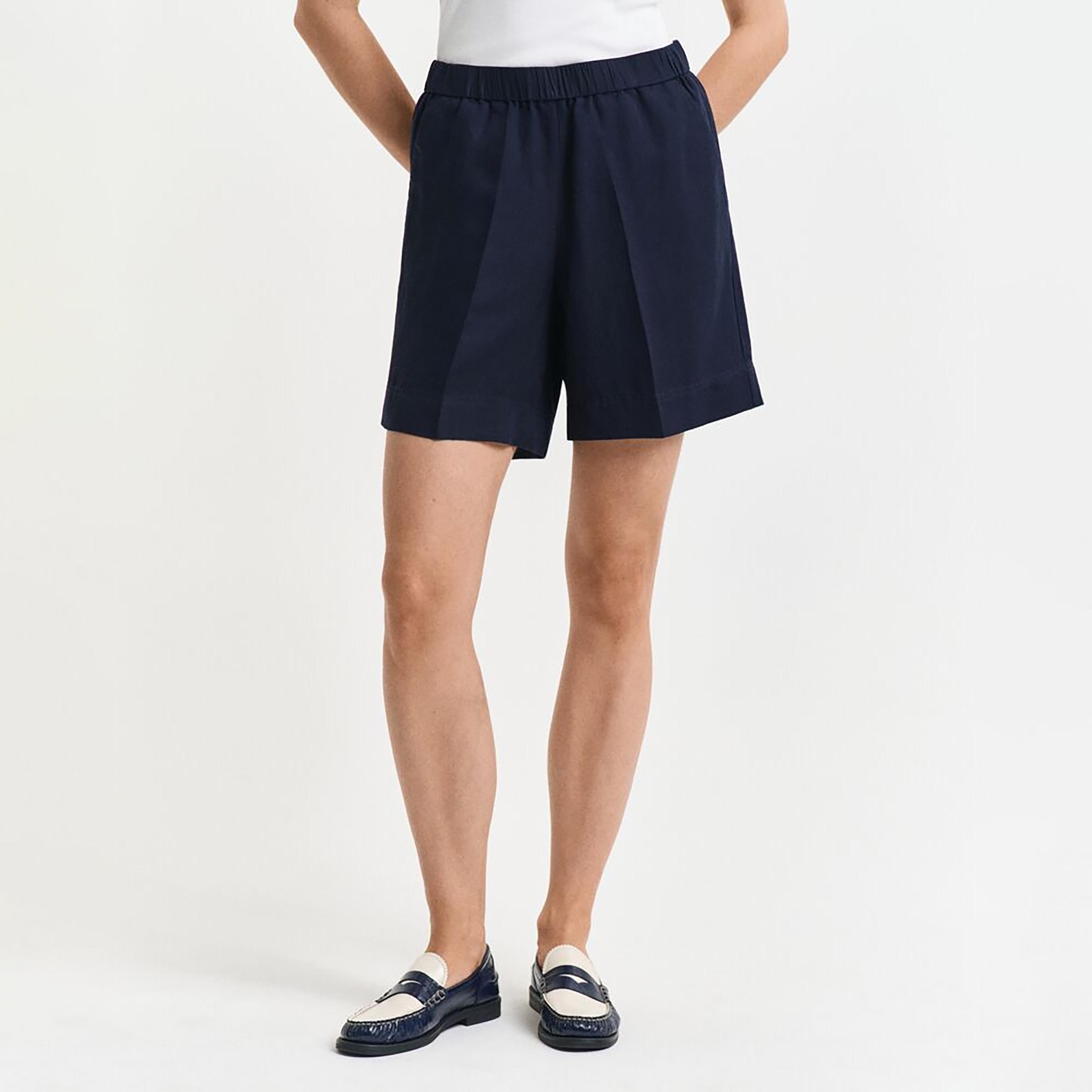 Gant Plain Mid Rise Elasticated Waist Women's Shorts-women-clothing-bottoms-shorts-image-1