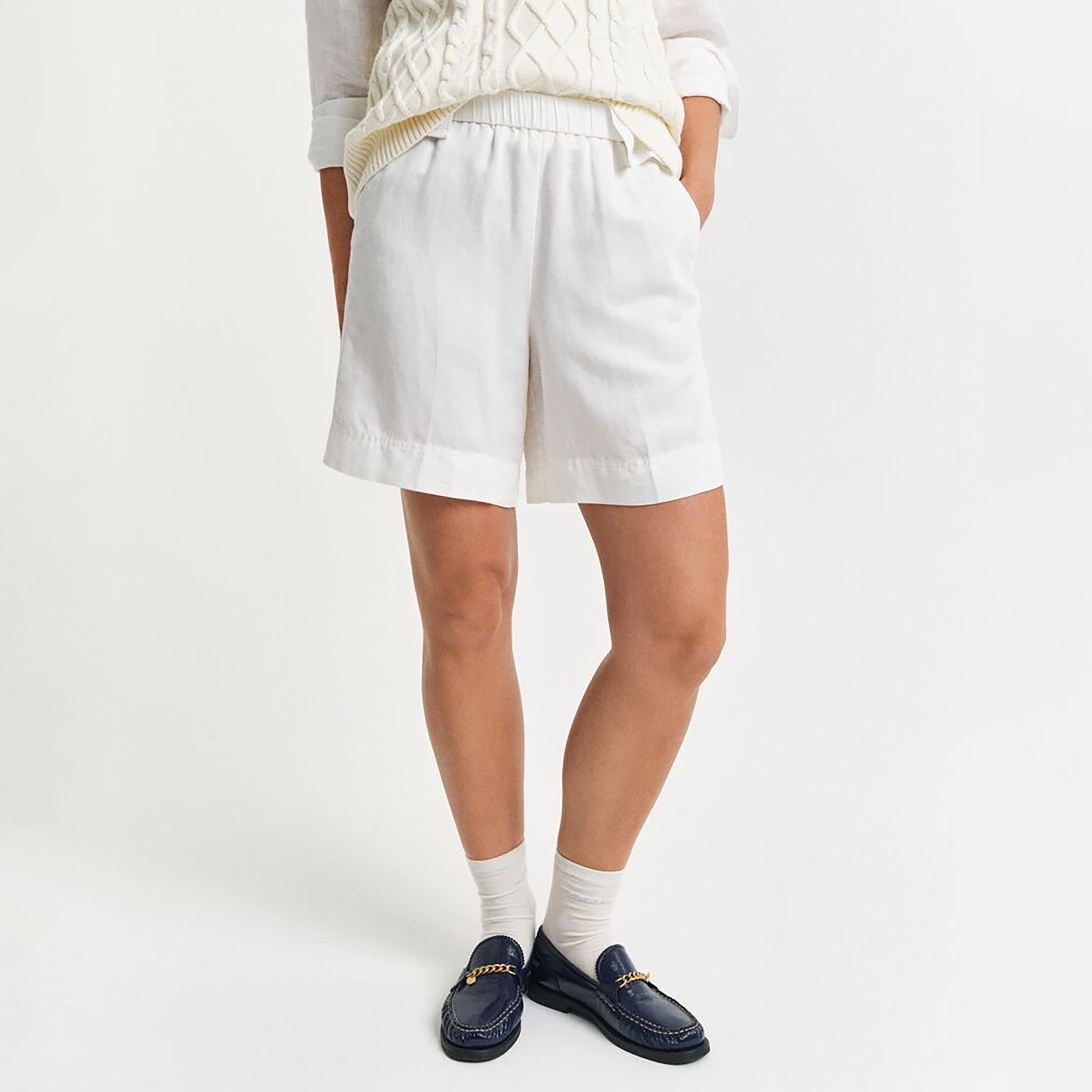 Gant Plain Mid Rise Elasticated Waist Women's Shorts-women-clothing-bottoms-shorts-image-1