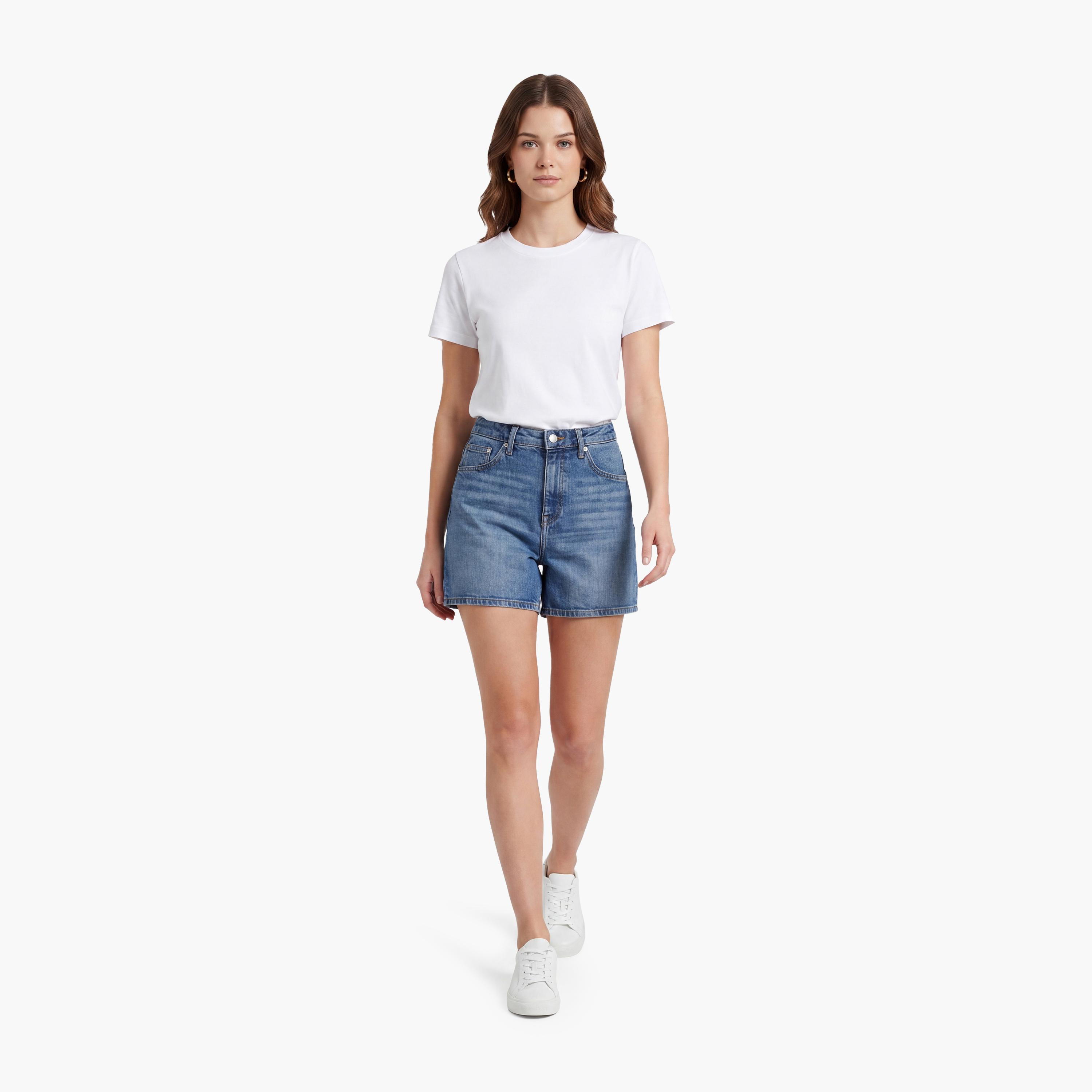 Gant Plain Mid Rise Button Closure Women's Denim Shorts-women-clothing-bottoms-shorts-image-2