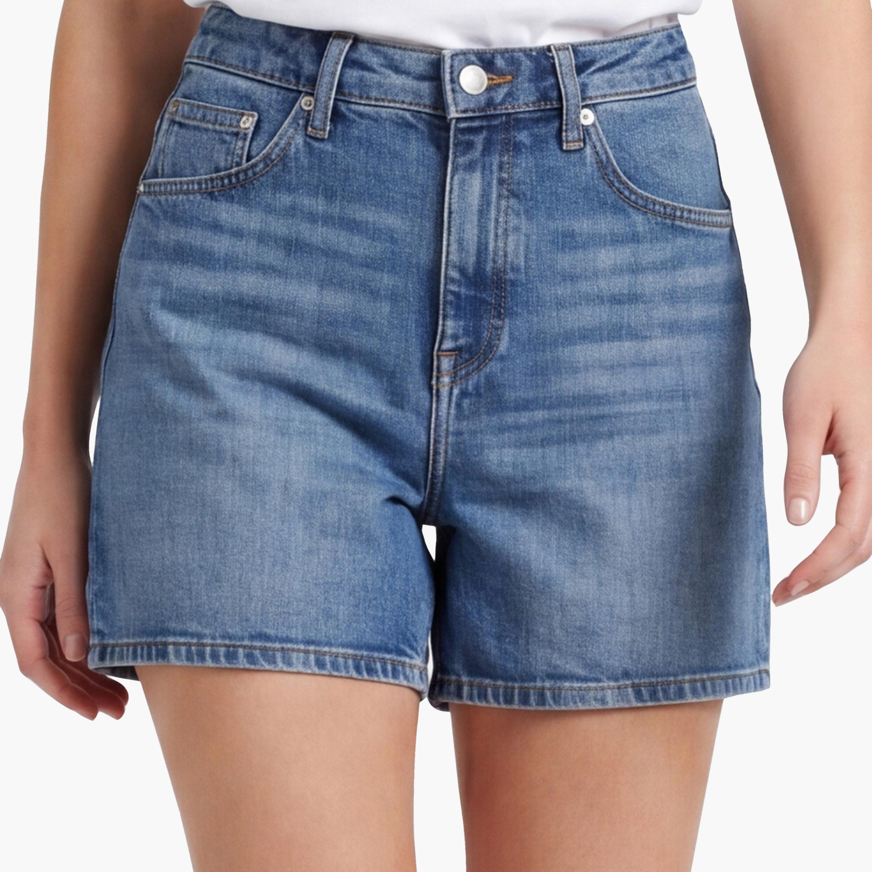 Gant Plain Mid Rise Button Closure Women's Denim Shorts-women-clothing-bottoms-shorts-image-3