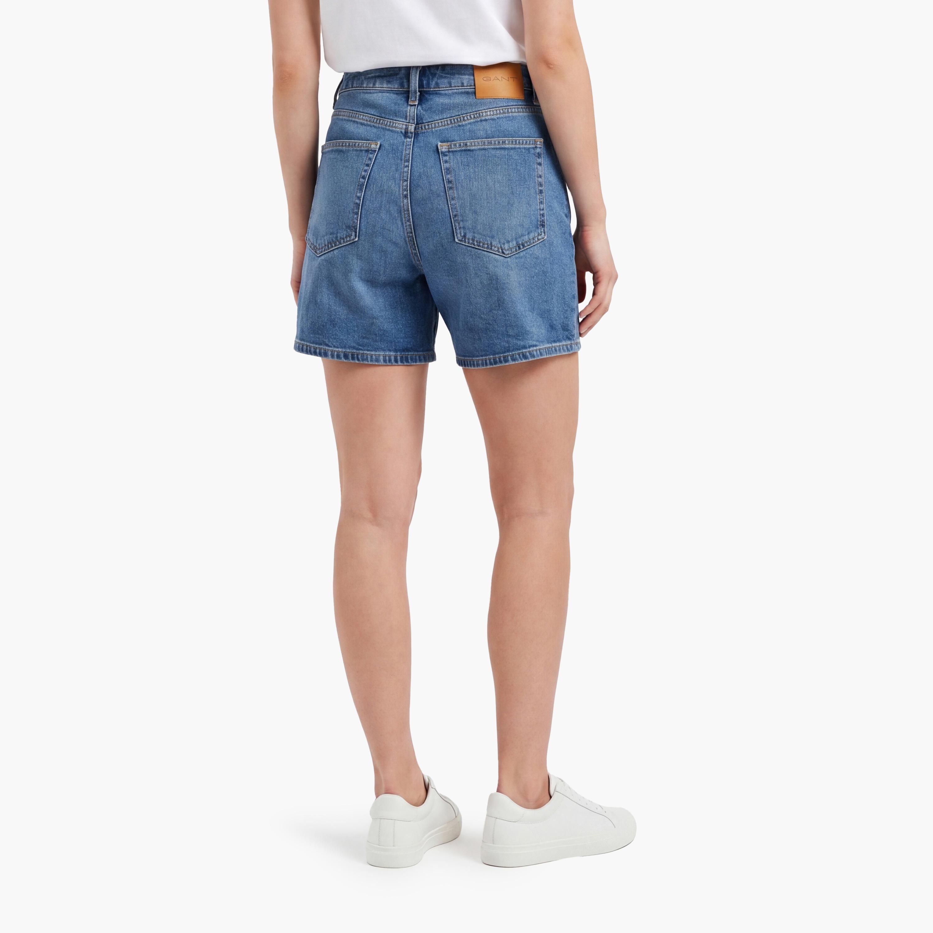 Gant Plain Mid Rise Button Closure Women's Denim Shorts-women-clothing-bottoms-shorts-image-4