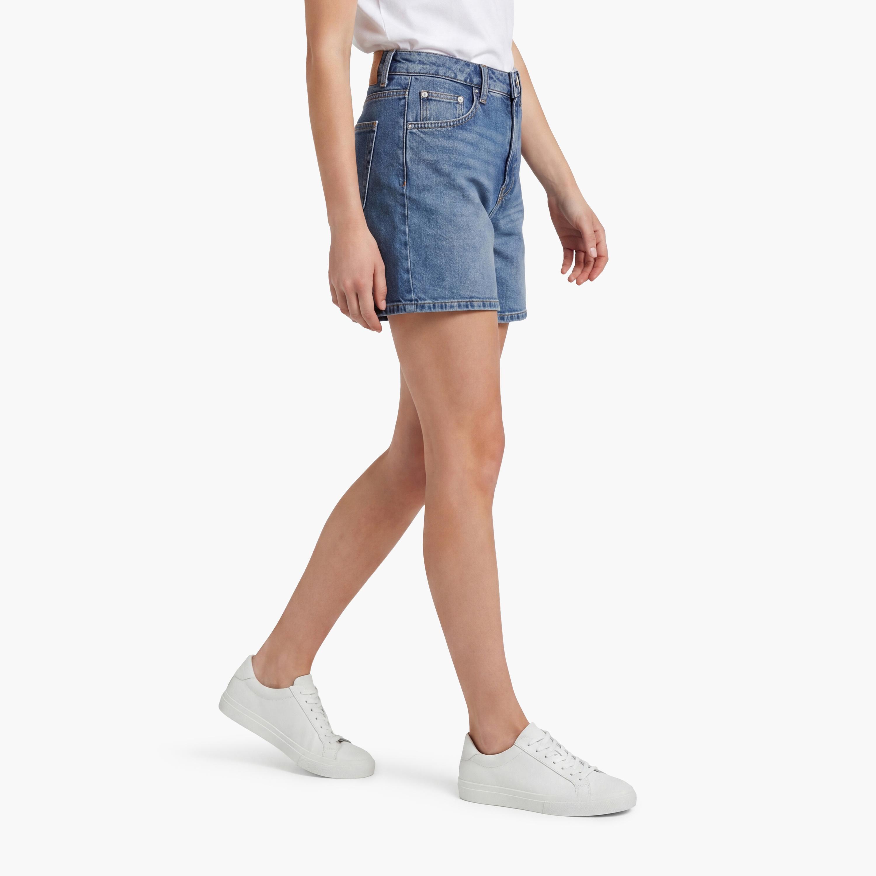 Gant Plain Mid Rise Button Closure Women's Denim Shorts-women-clothing-bottoms-shorts-image-5