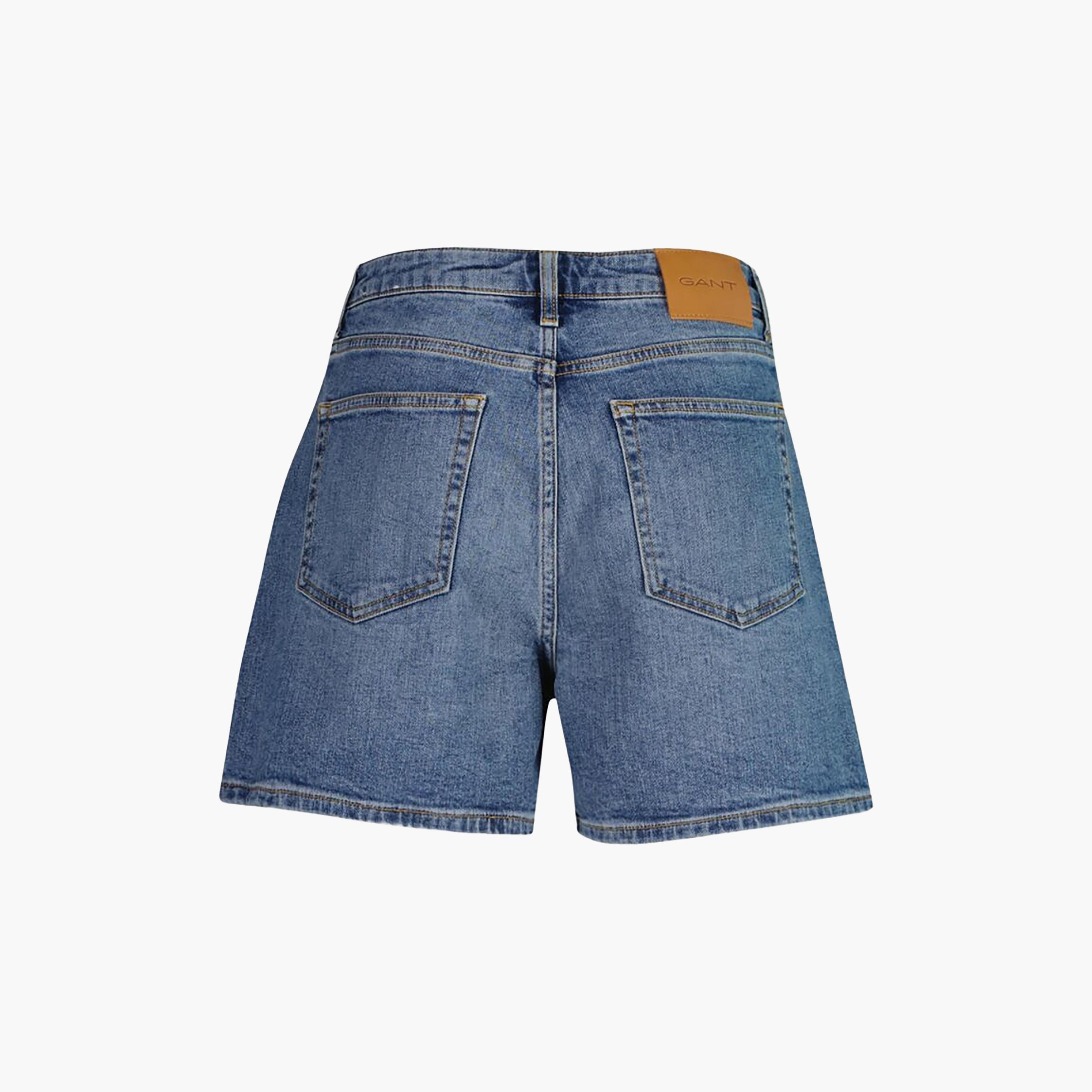 Gant Plain Mid Rise Button Closure Women's Denim Shorts-women-clothing-bottoms-shorts-image-7