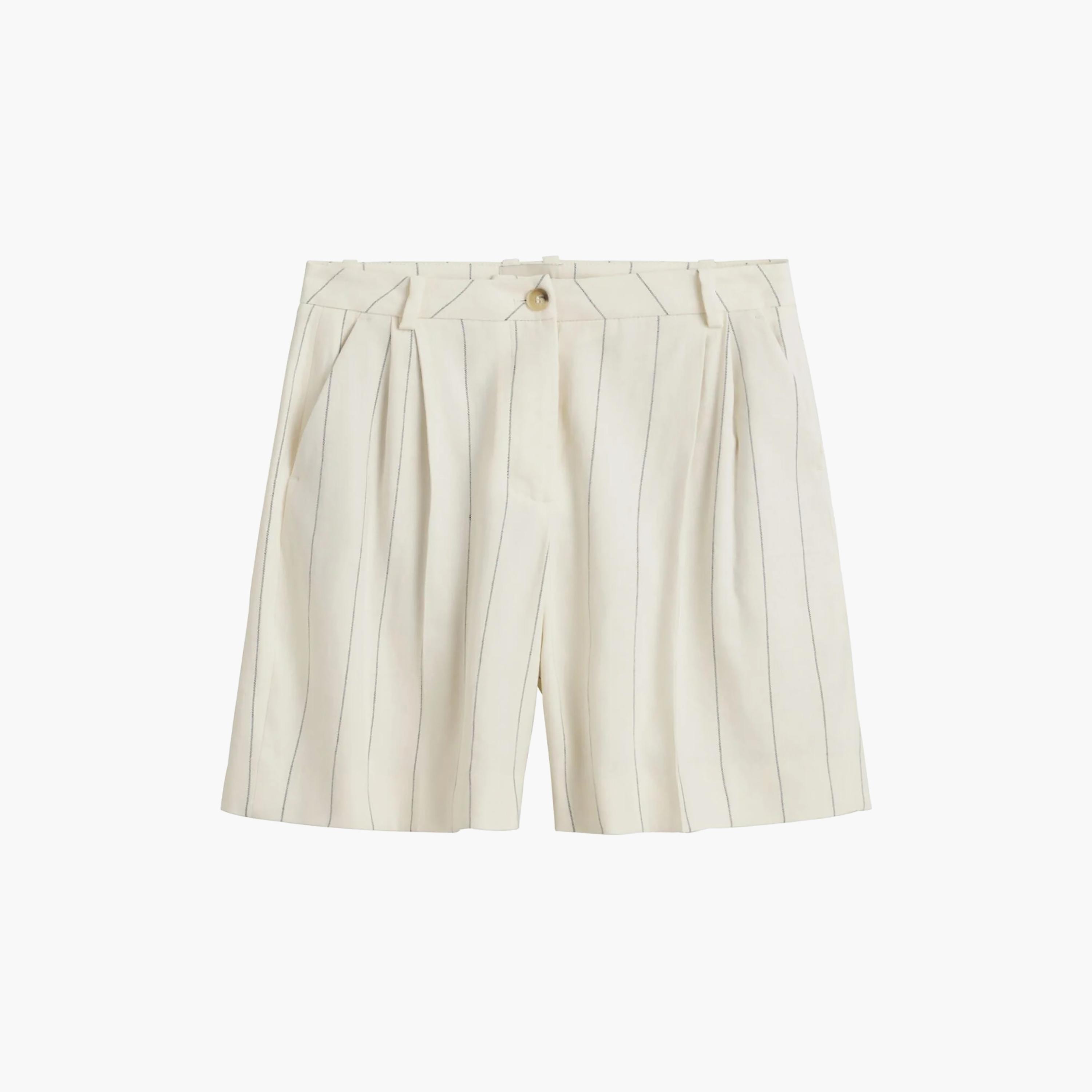شورت نسائي مخطط من الكتان بخصر متوسط الارتفاع من غانت-women-clothing-shorts-image-5