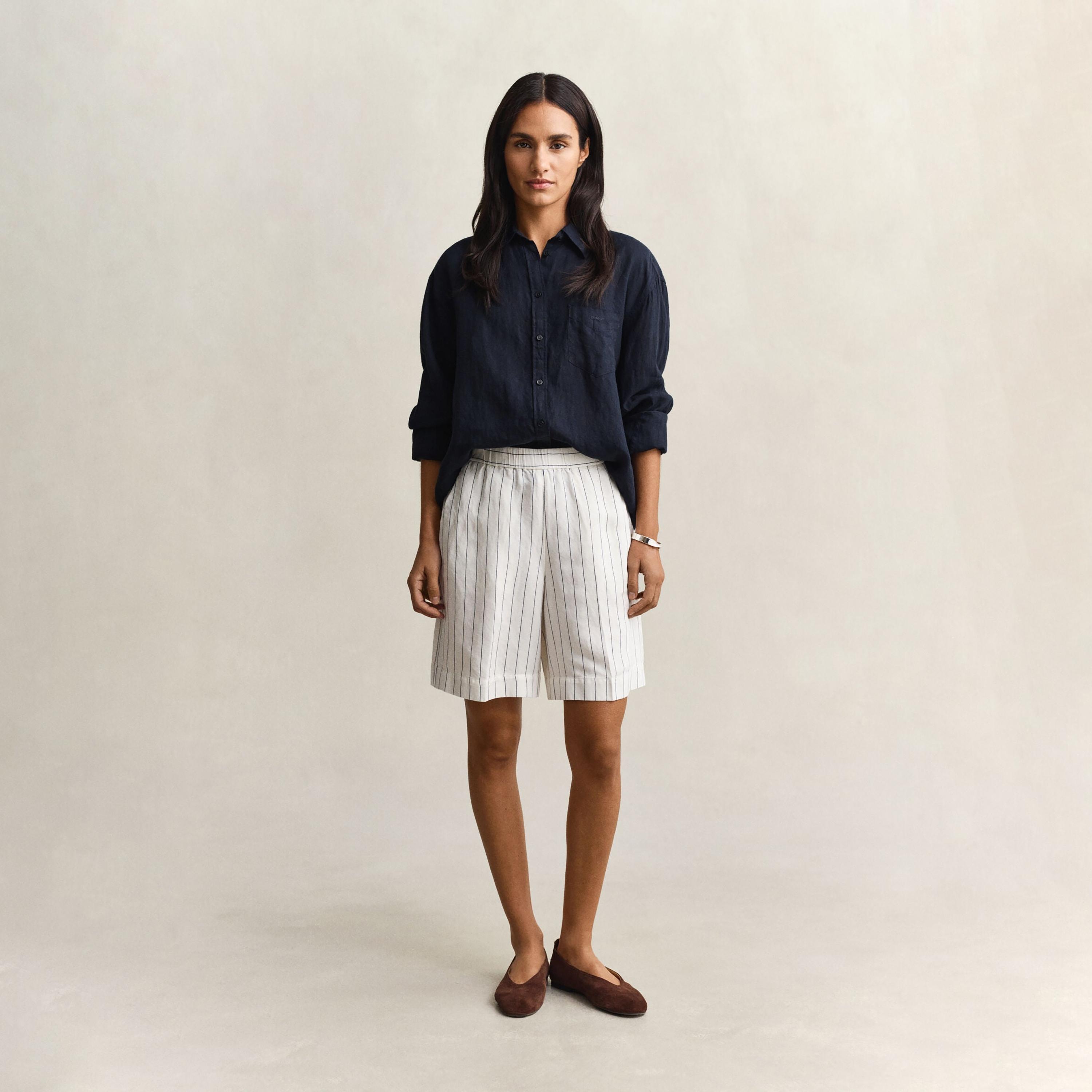 Gant Striped Mid Rise Elasticated Waist Women's Shorts-women-clothing-bottoms-shorts-image-2