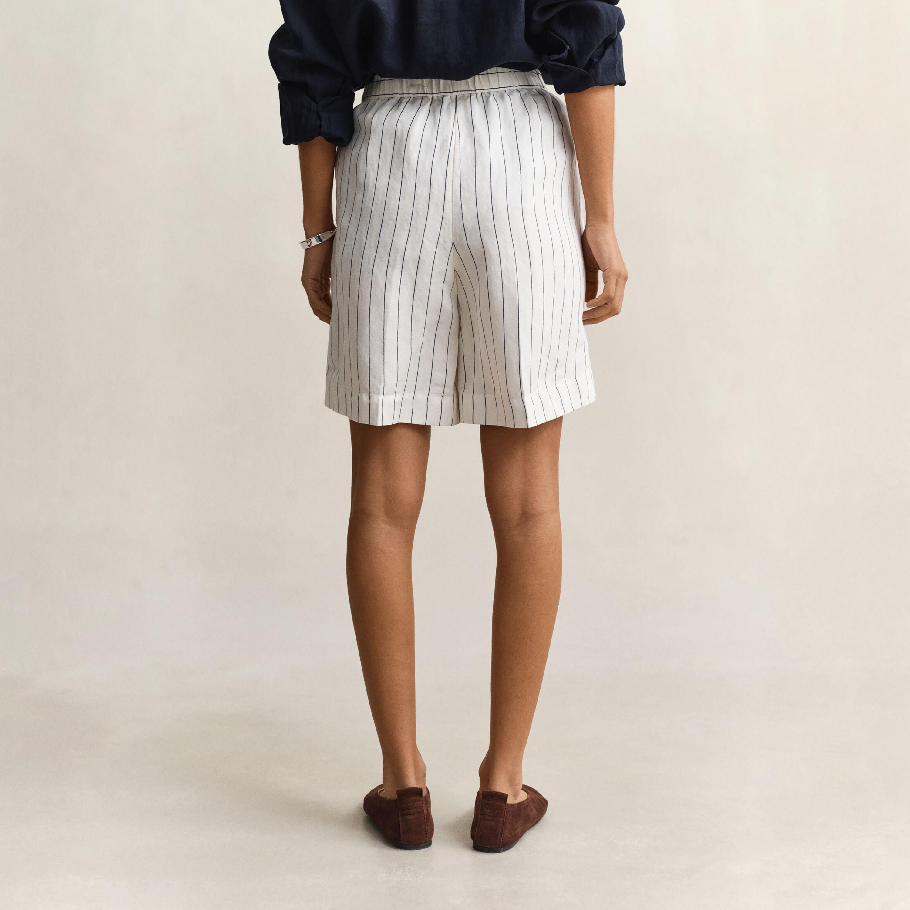 Gant Striped Mid Rise Elasticated Waist Women's Shorts-women-clothing-bottoms-shorts-image-4