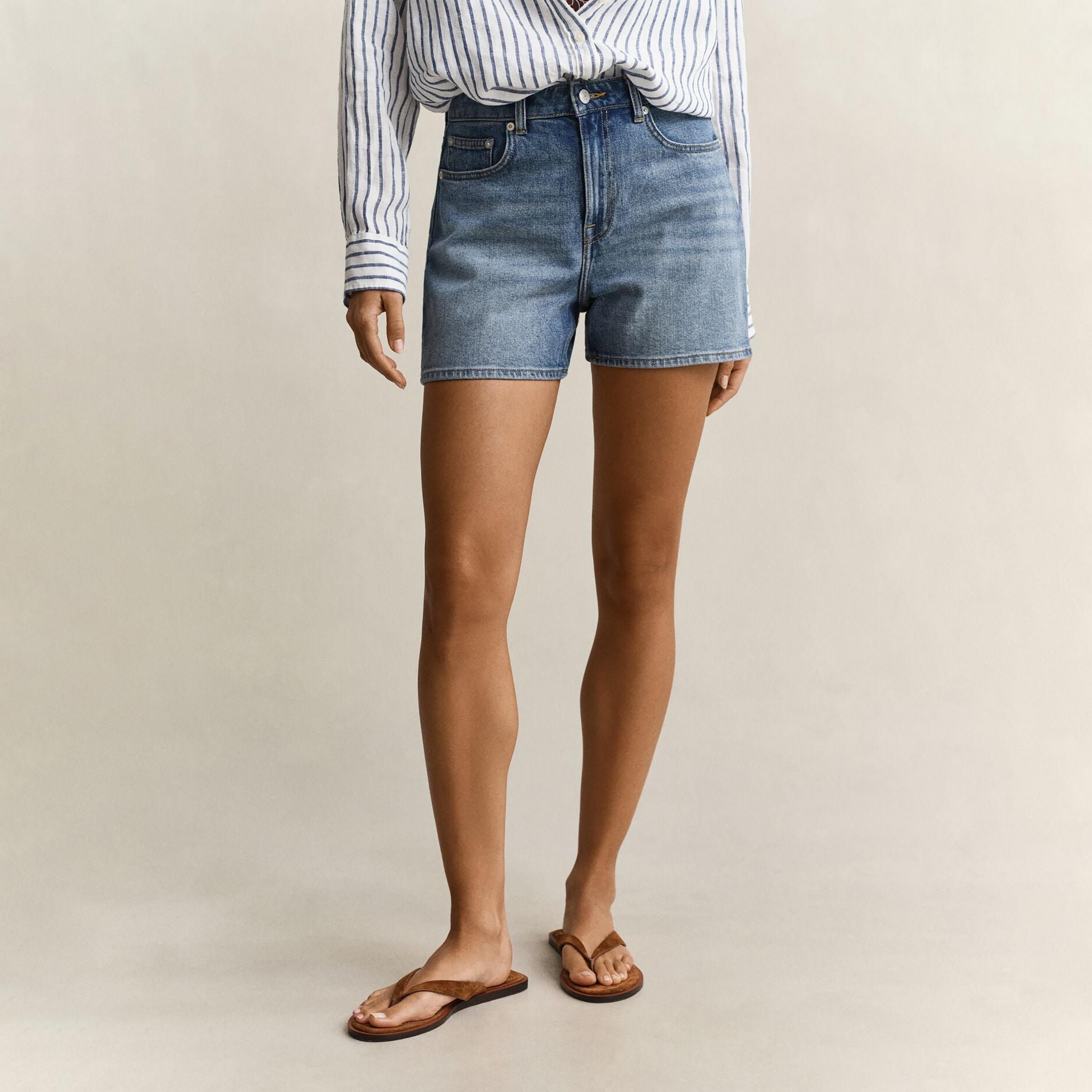 Gant Plain High-Rise Button & Zip Fly Women's Denim Shorts-women-clothing-bottoms-shorts-image-1