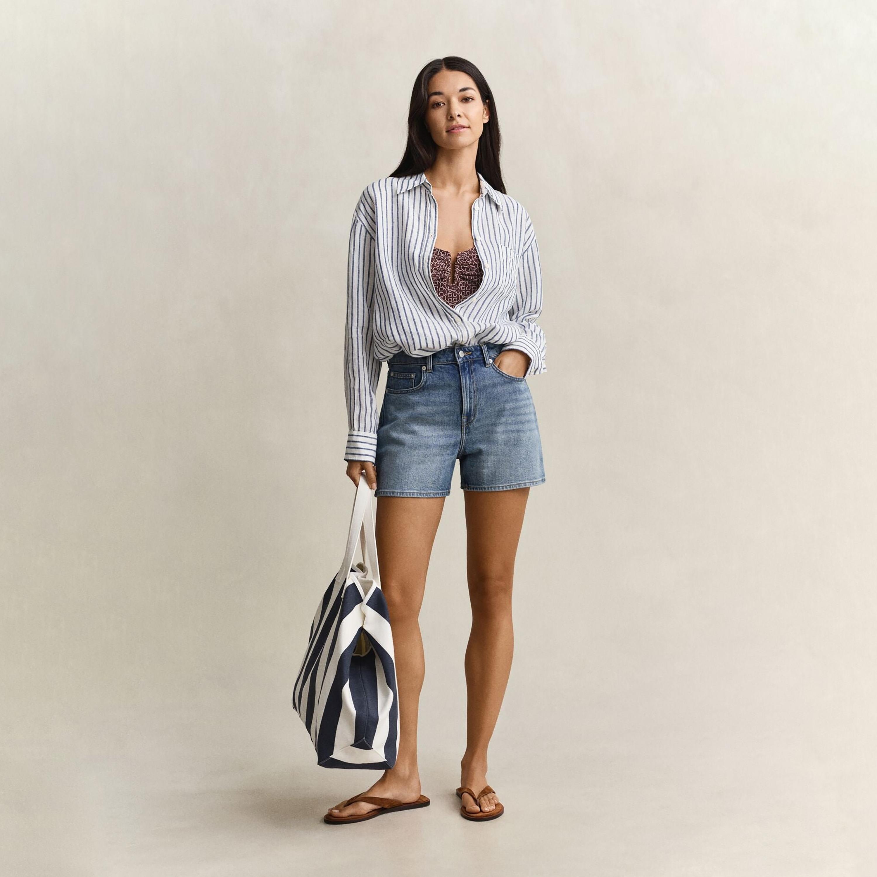 Gant Plain High-Rise Button & Zip Fly Women's Denim Shorts-women-clothing-bottoms-shorts-image-2