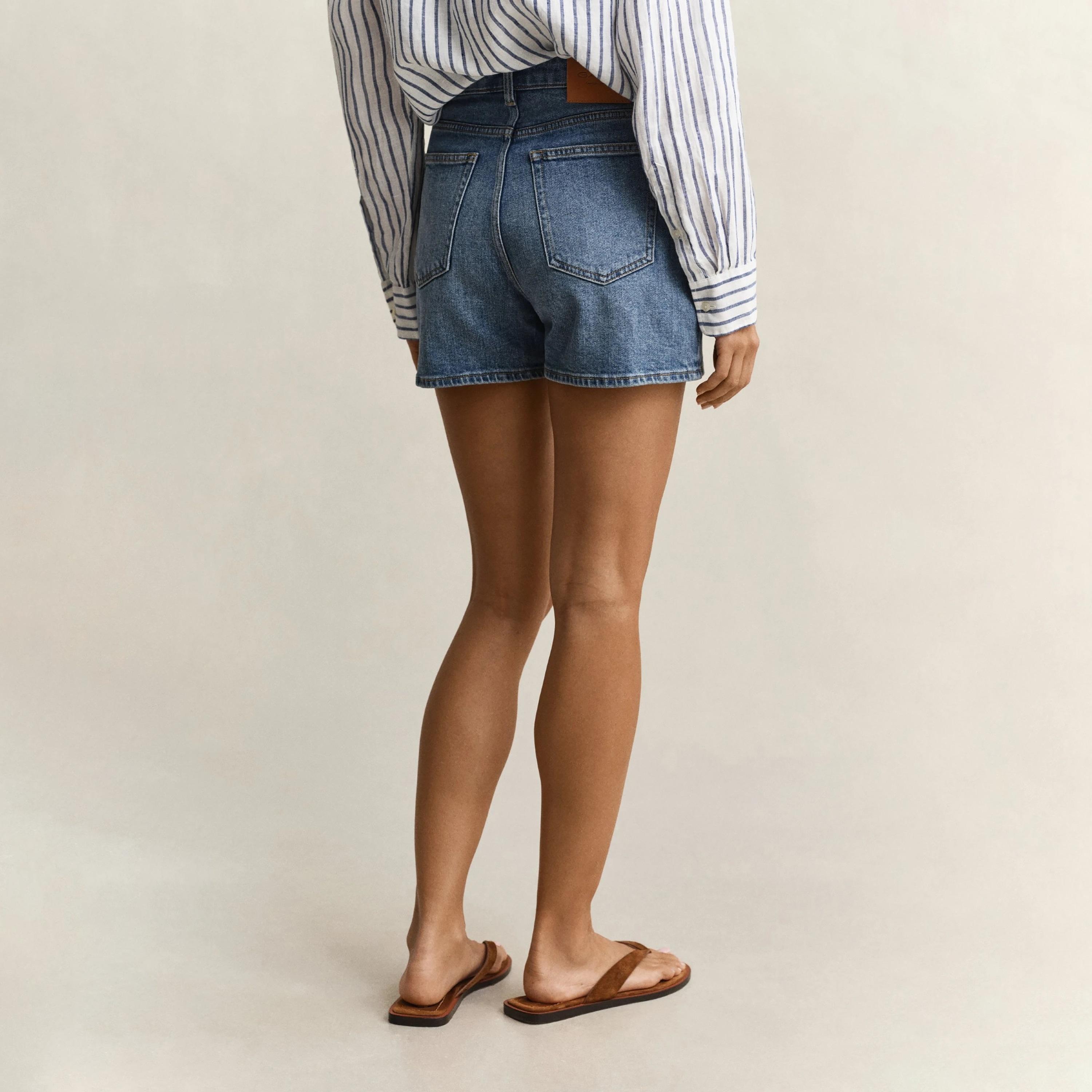 Gant Plain High-Rise Button & Zip Fly Women's Denim Shorts-women-clothing-bottoms-shorts-image-4