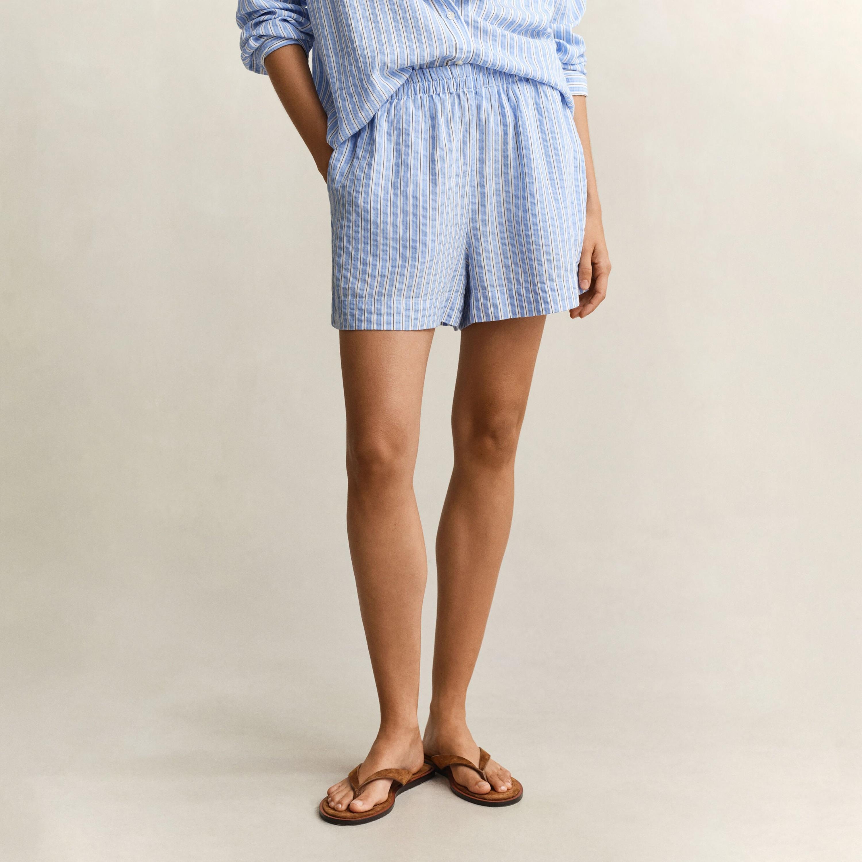 Gant Striped Seersucker Mid Rise Elasticated Waist Women's Shorts-women-clothing-bottoms-shorts-image-1