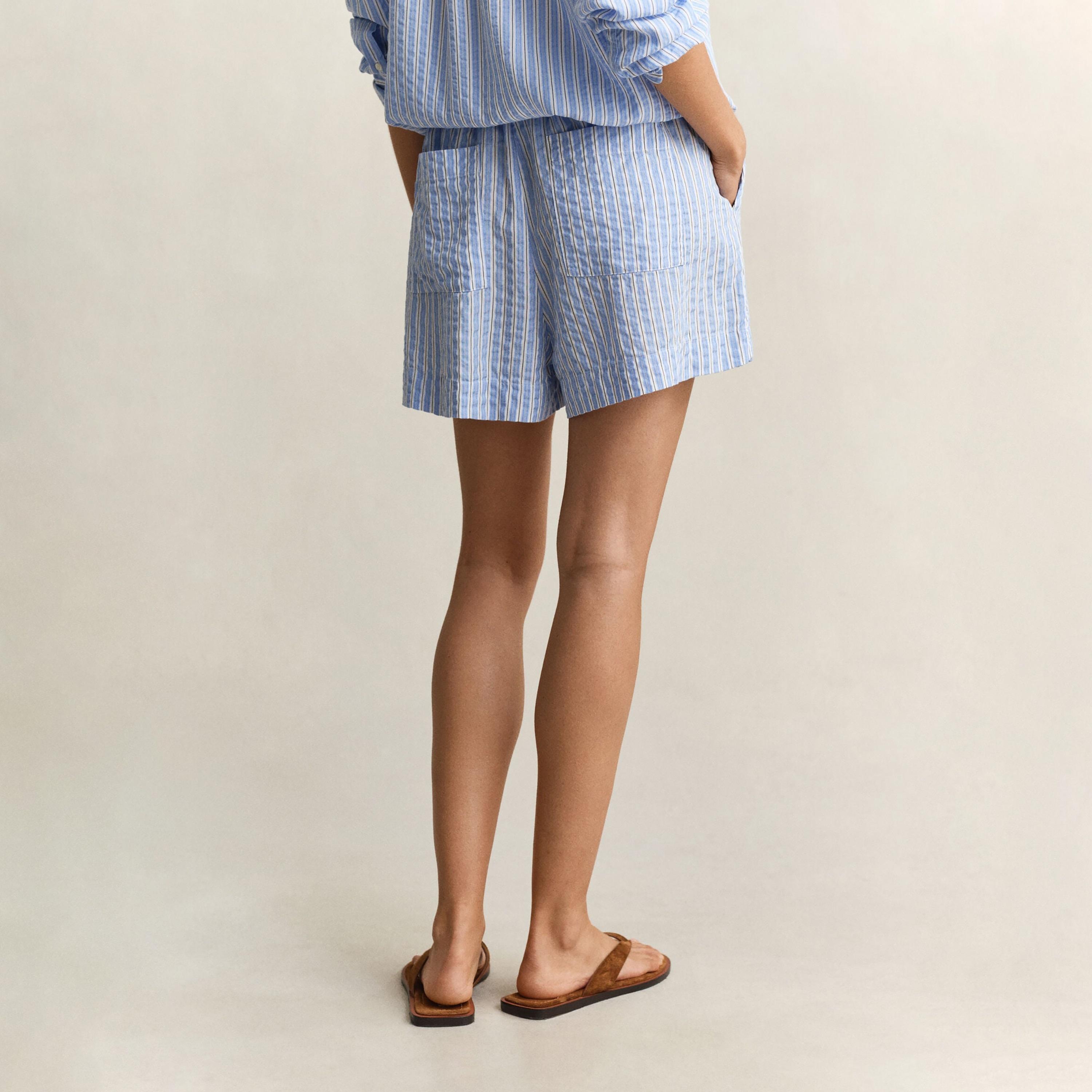 Gant Striped Seersucker Mid Rise Elasticated Waist Women's Shorts-women-clothing-bottoms-shorts-image-5
