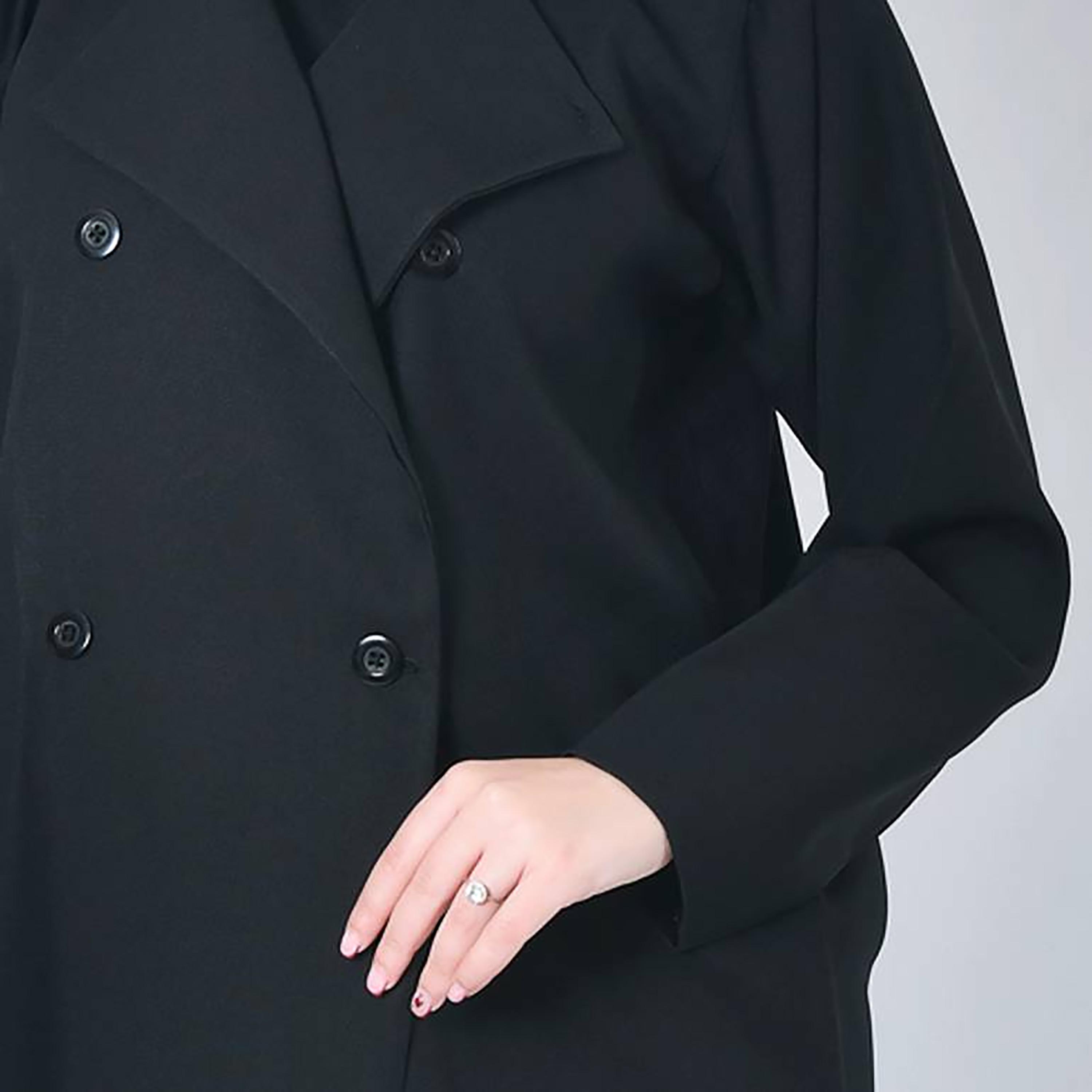 عباية حوراء سوداء من الكتان بياقة مطوية بتصميم بلازر رسمي للنساء مع طرحة-women-arabicclothing-abayas-image-3
