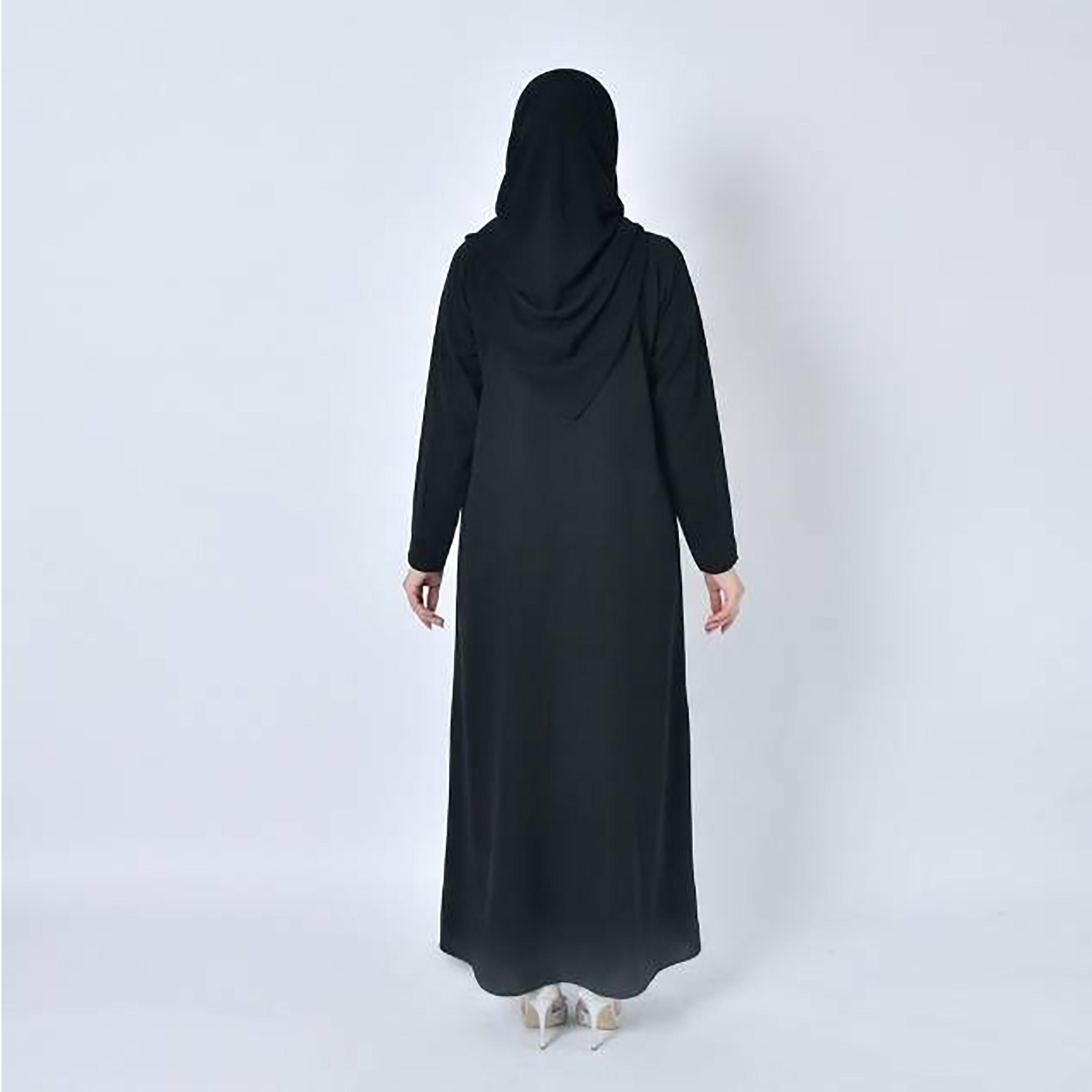 عباية حوراء سوداء من الكتان بياقة مطوية بتصميم بلازر رسمي للنساء مع طرحة-women-arabicclothing-abayas-image-5