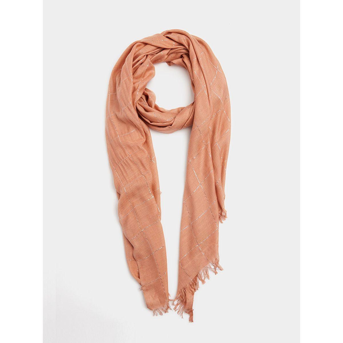 Styli Grid Pattern Scarf with Frayed Edge-women-winterwear-scarves-image-1