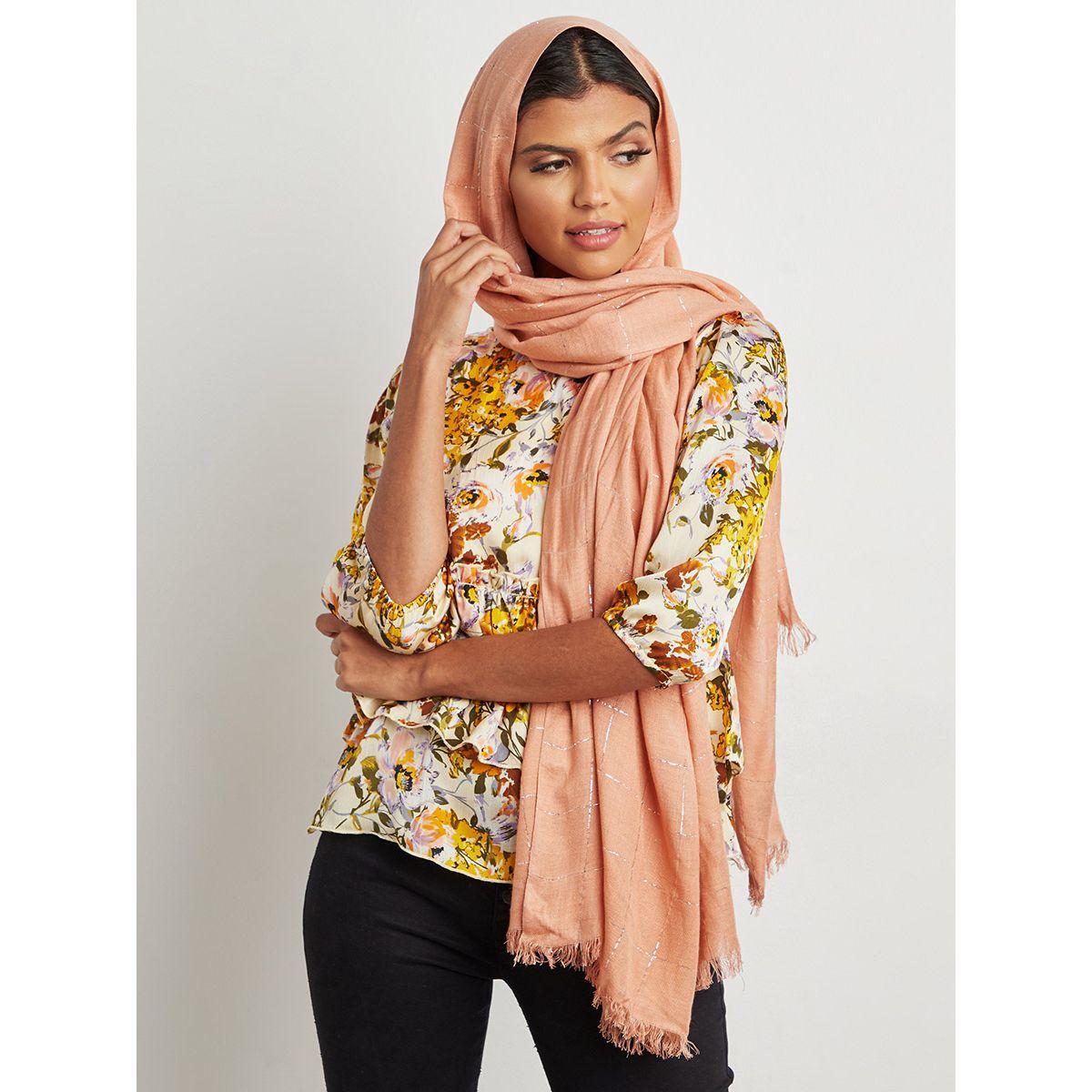Styli Grid Pattern Scarf with Frayed Edge-women-winterwear-scarves-image-4