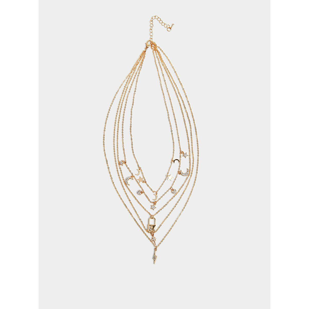 Styli Star and Moon Drop Detail Layered Necklace-women-watchesandjewellery-jewellery-necklacesandpendants-image-1