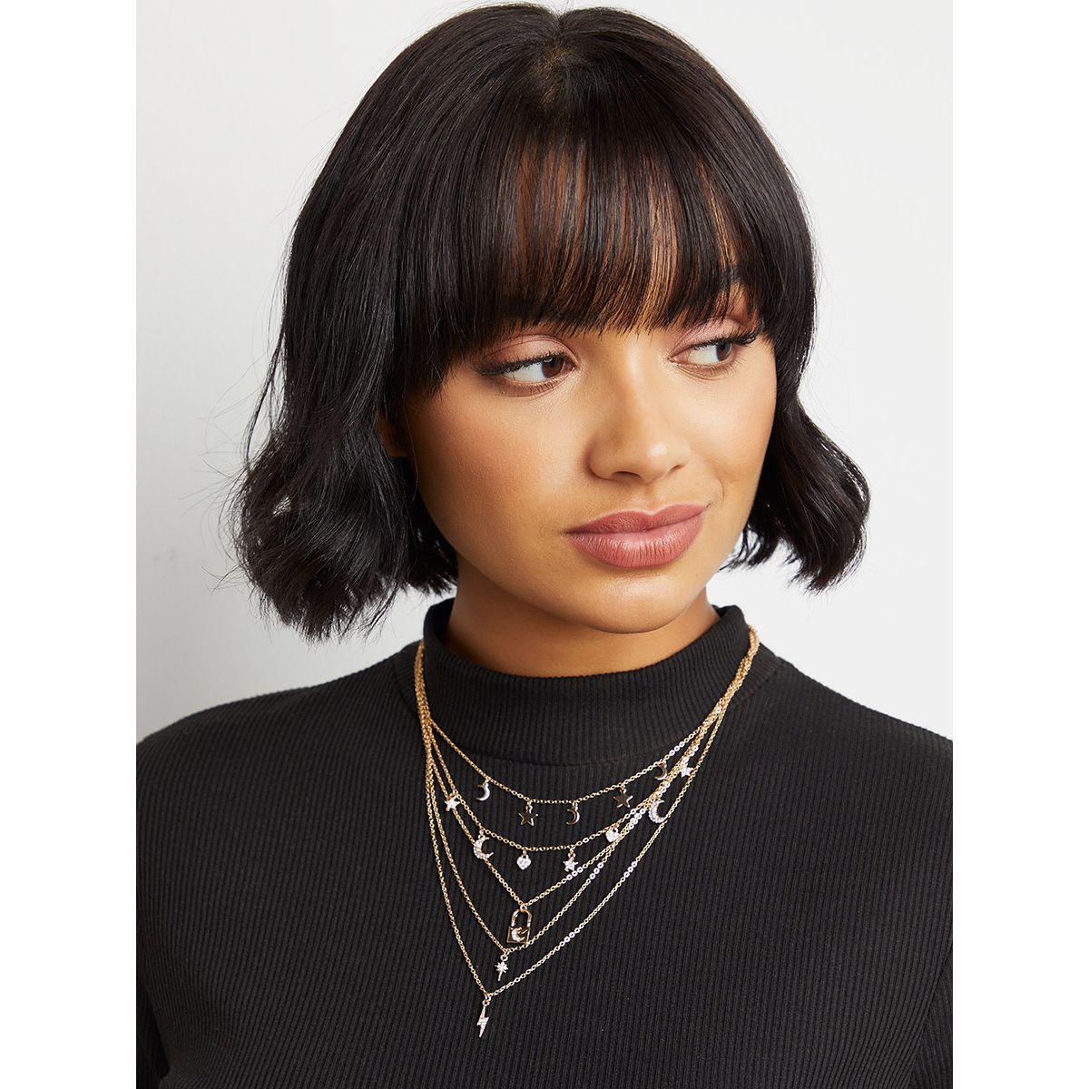 Styli Star and Moon Drop Detail Layered Necklace-women-watchesandjewellery-jewellery-necklacesandpendants-image-2