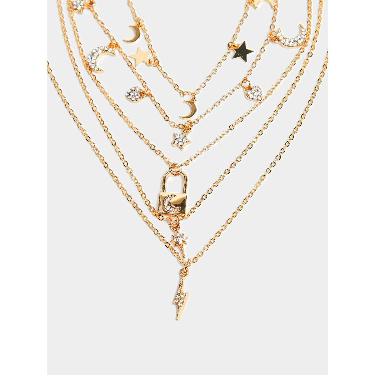 Styli Star and Moon Drop Detail Layered Necklace-women-watchesandjewellery-jewellery-necklacesandpendants-image-3