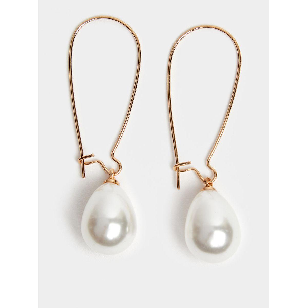 Styli Faux Pearl Drop Kidney Ear Wire Earrings-women-watchesandjewellery-jewellery-earrings-image-1