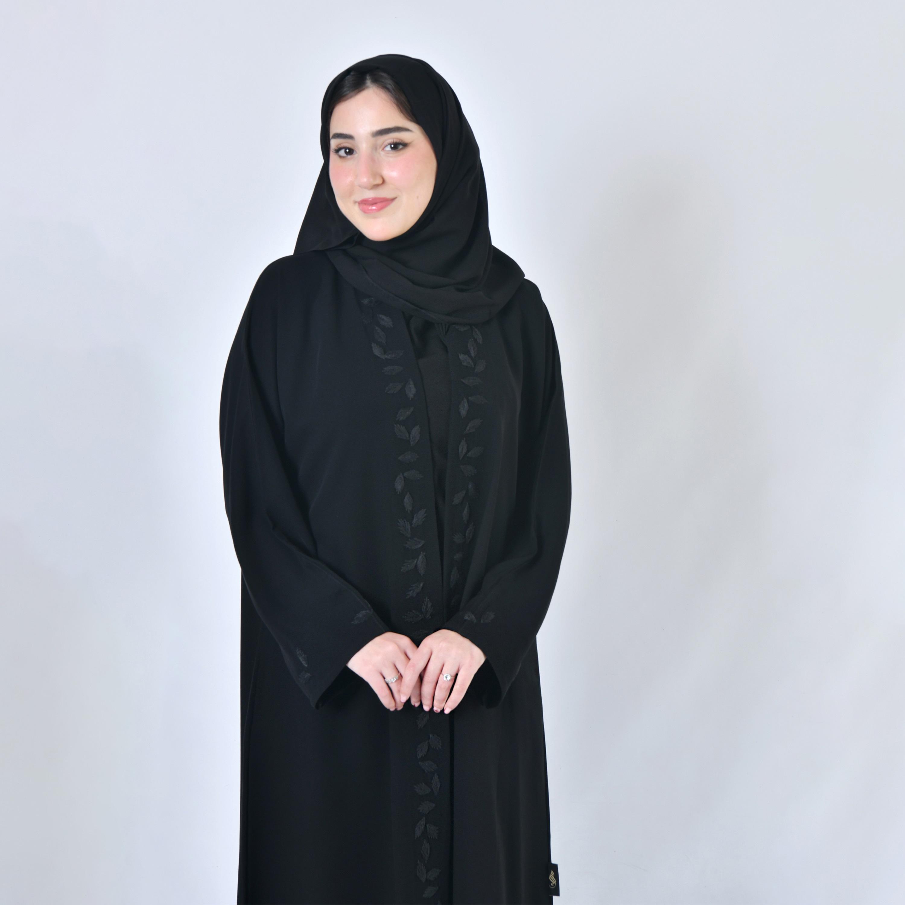 Hawraa Embroidered Black Abaya with Hijab-women-arabicclothing-abayas-image-2