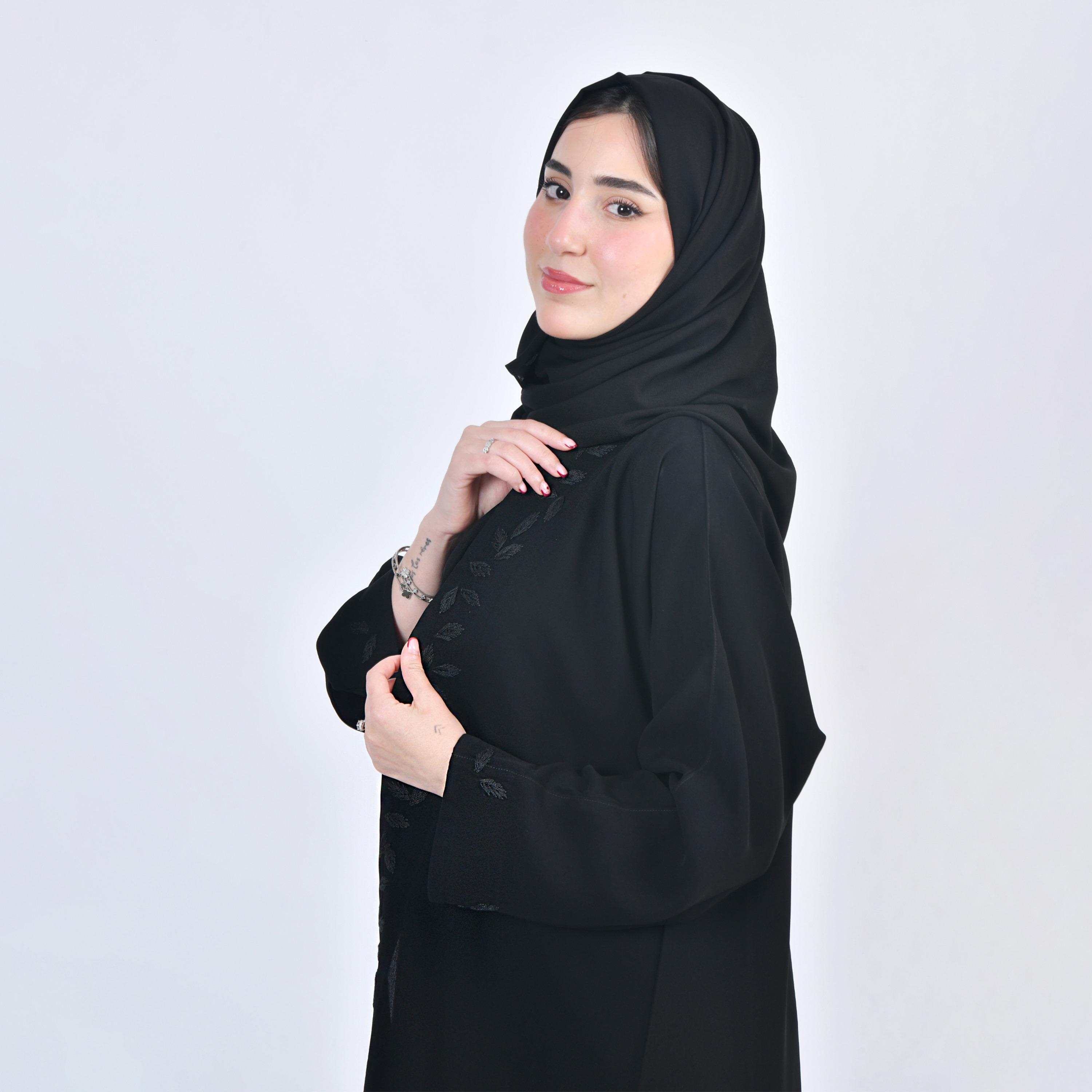 Hawraa Embroidered Black Abaya with Hijab-women-arabicclothing-abayas-image-5