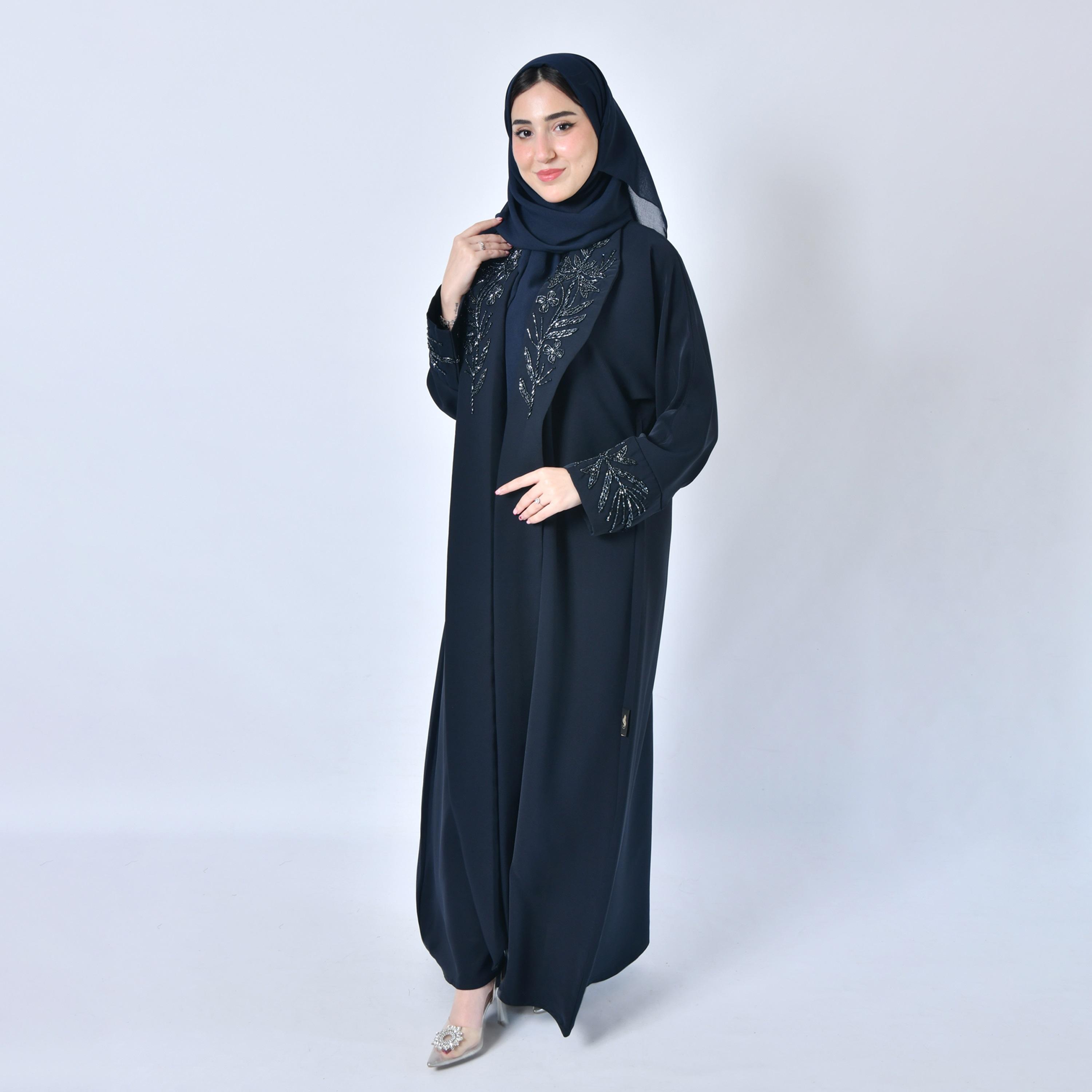 Hawraa Hand Beaded Coat Style Abaya with Hijab-women-arabicclothing-abayas-image-4