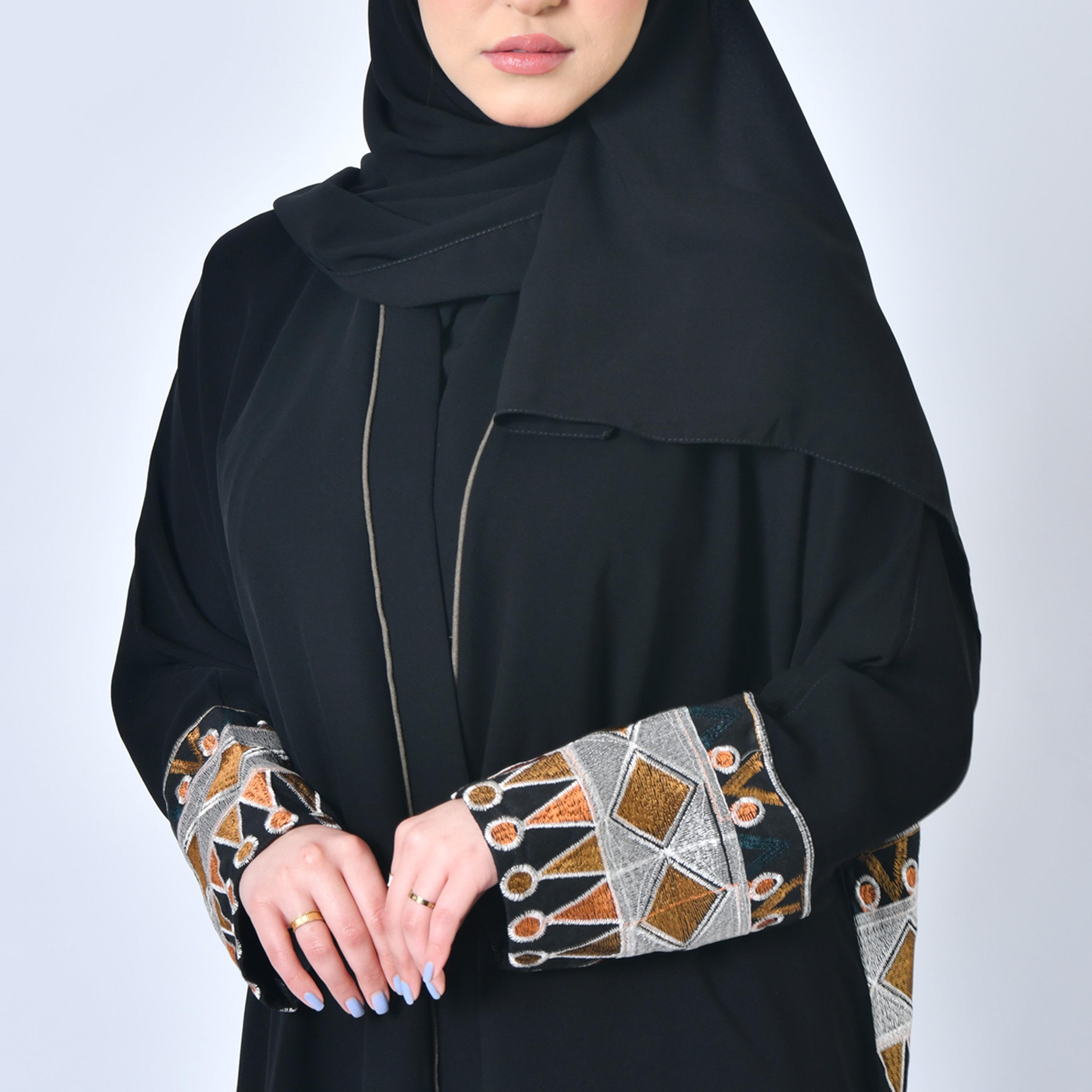 Hawraa Heritage Embroidered Black Abaya with Hijab-women-arabicclothing-abayas-image-3