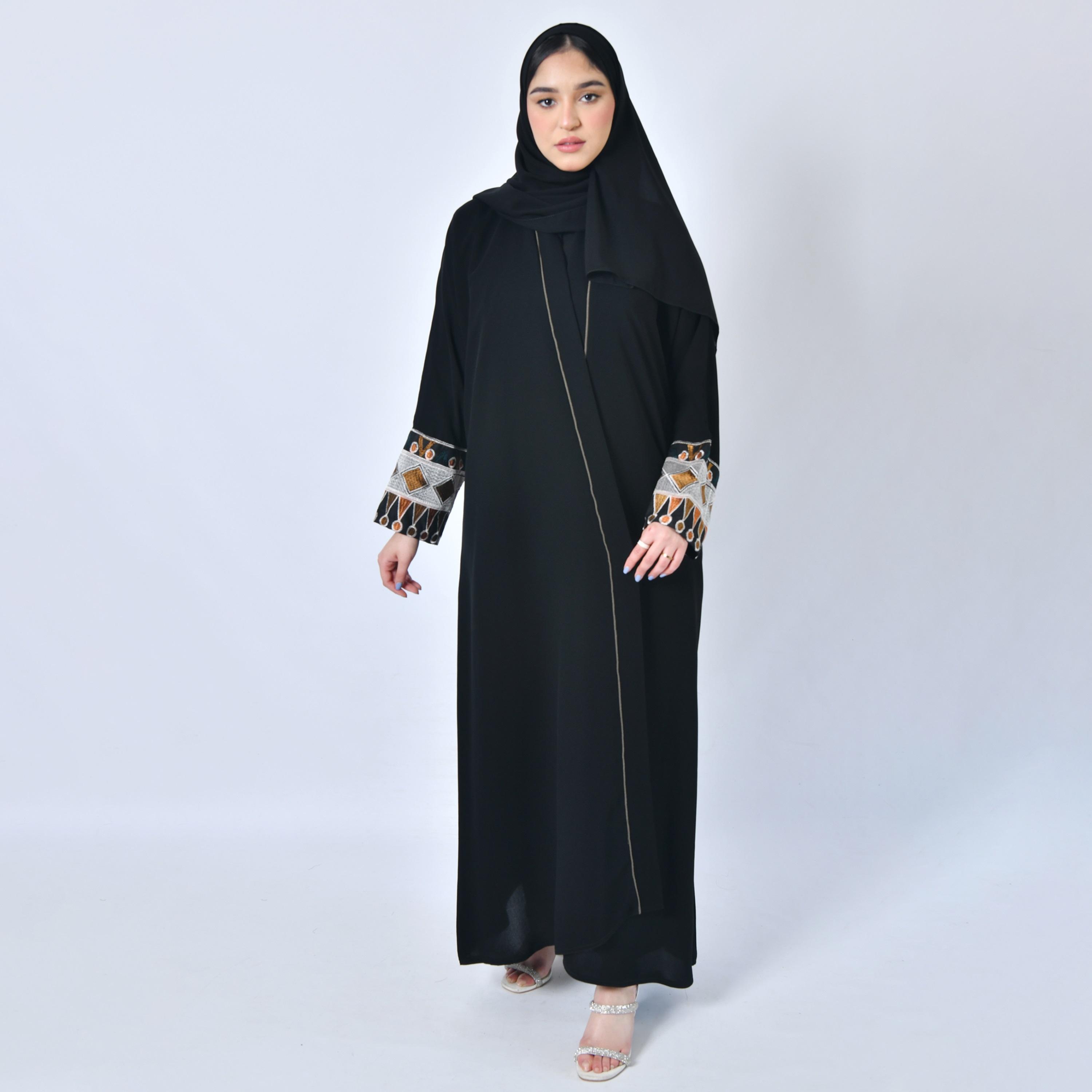 Hawraa Heritage Embroidered Black Abaya with Hijab-women-arabicclothing-abayas-image-4