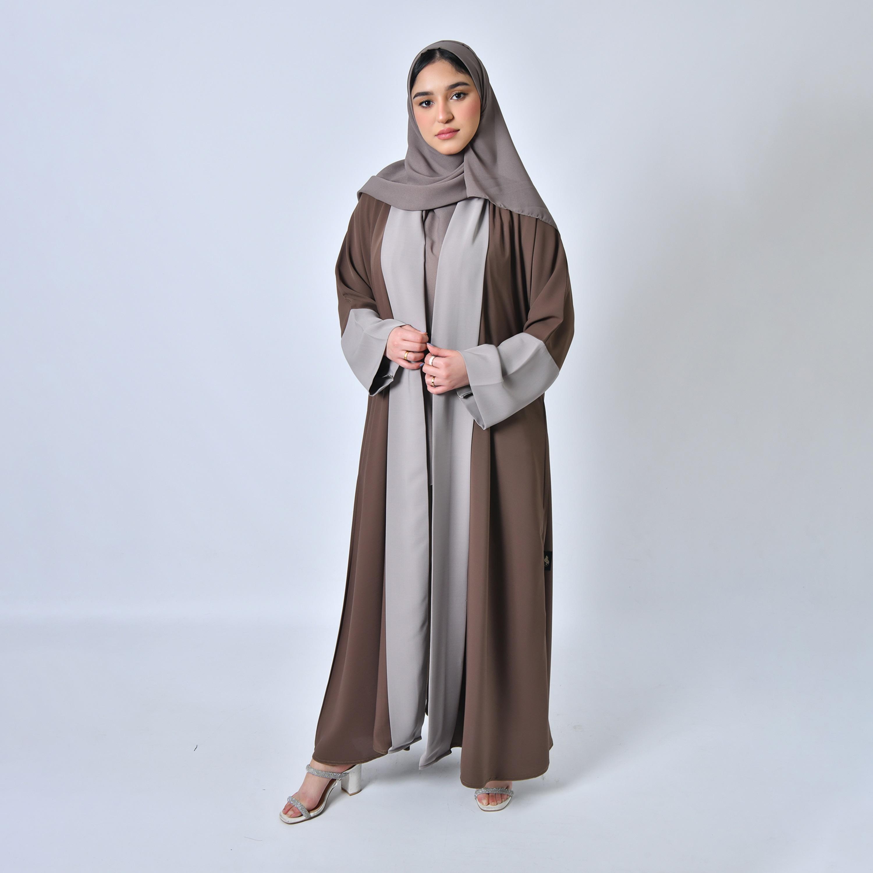 Hawraa Two Tone Abaya with Hijab-women-arabicclothing-abayas-image-1