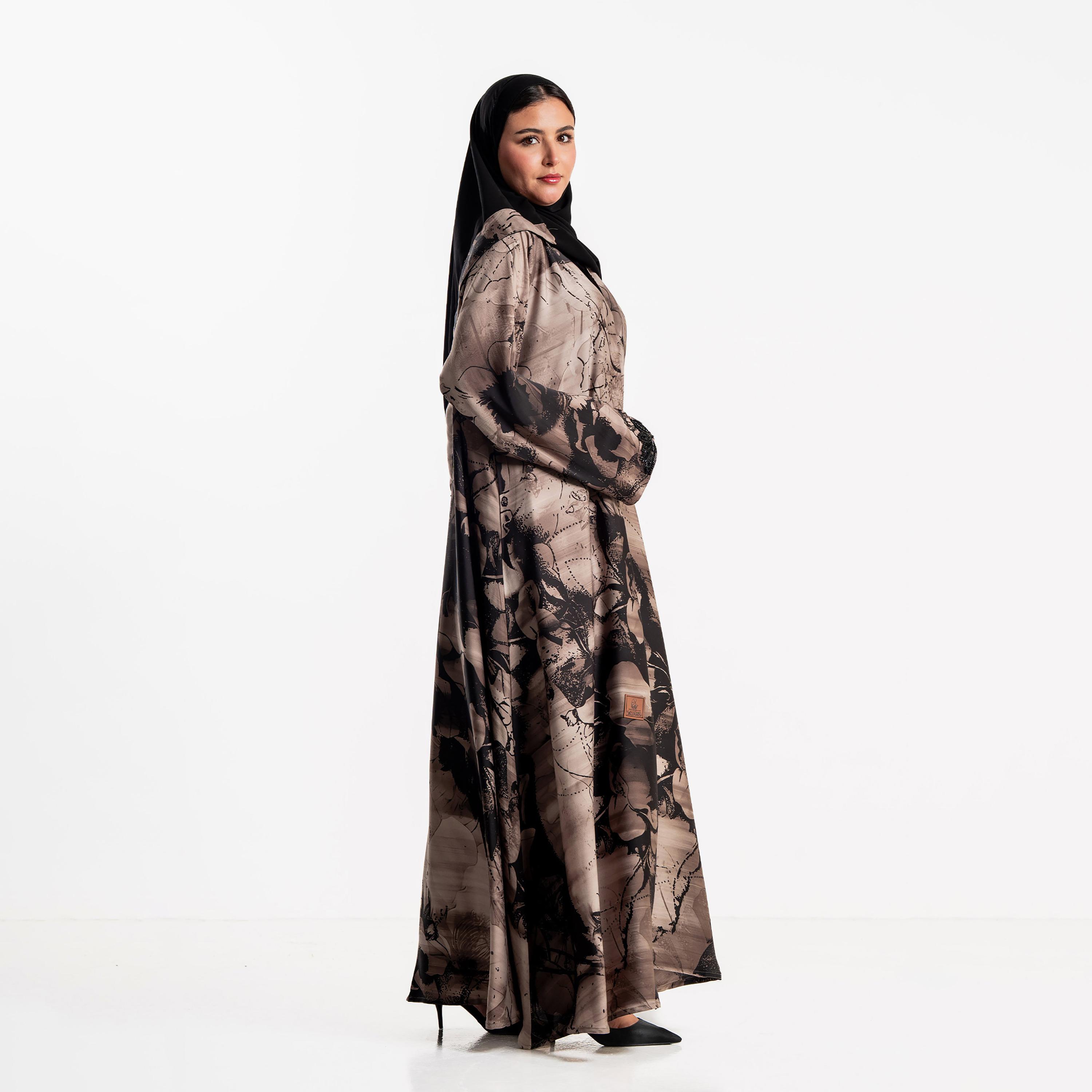 Zahiyh Floral Print Women's Flared Cloud Abaya with Hijab-women-arabicclothing-abayas-image-4