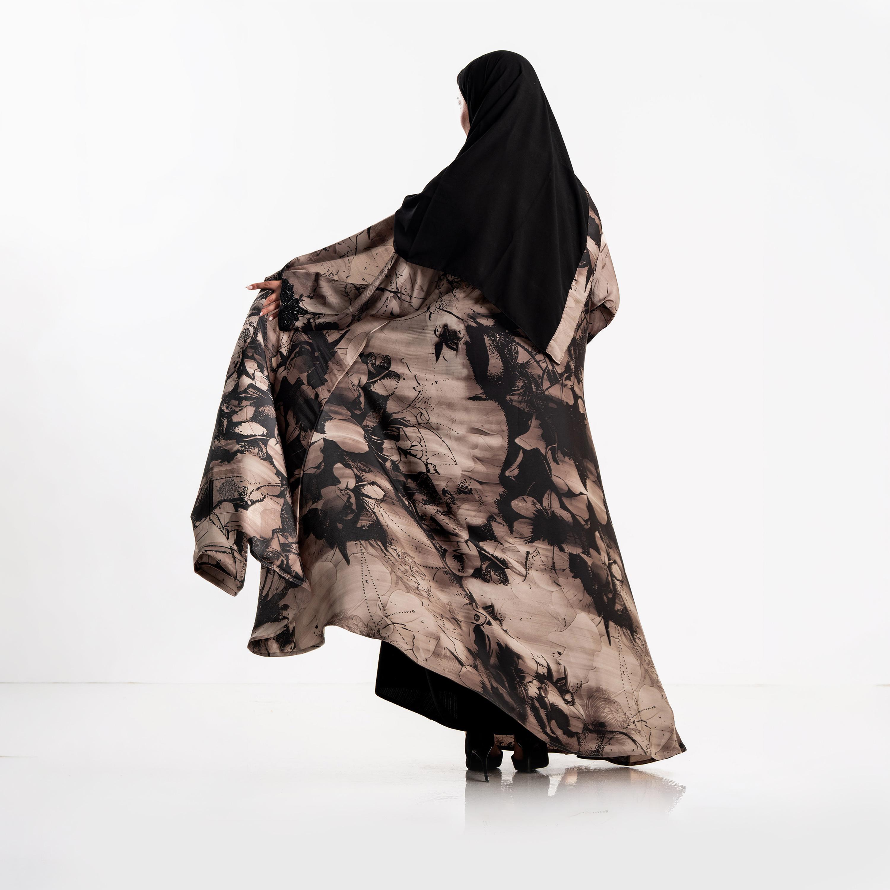 Zahiyh Floral Print Women's Flared Cloud Abaya with Hijab-women-arabicclothing-abayas-image-5