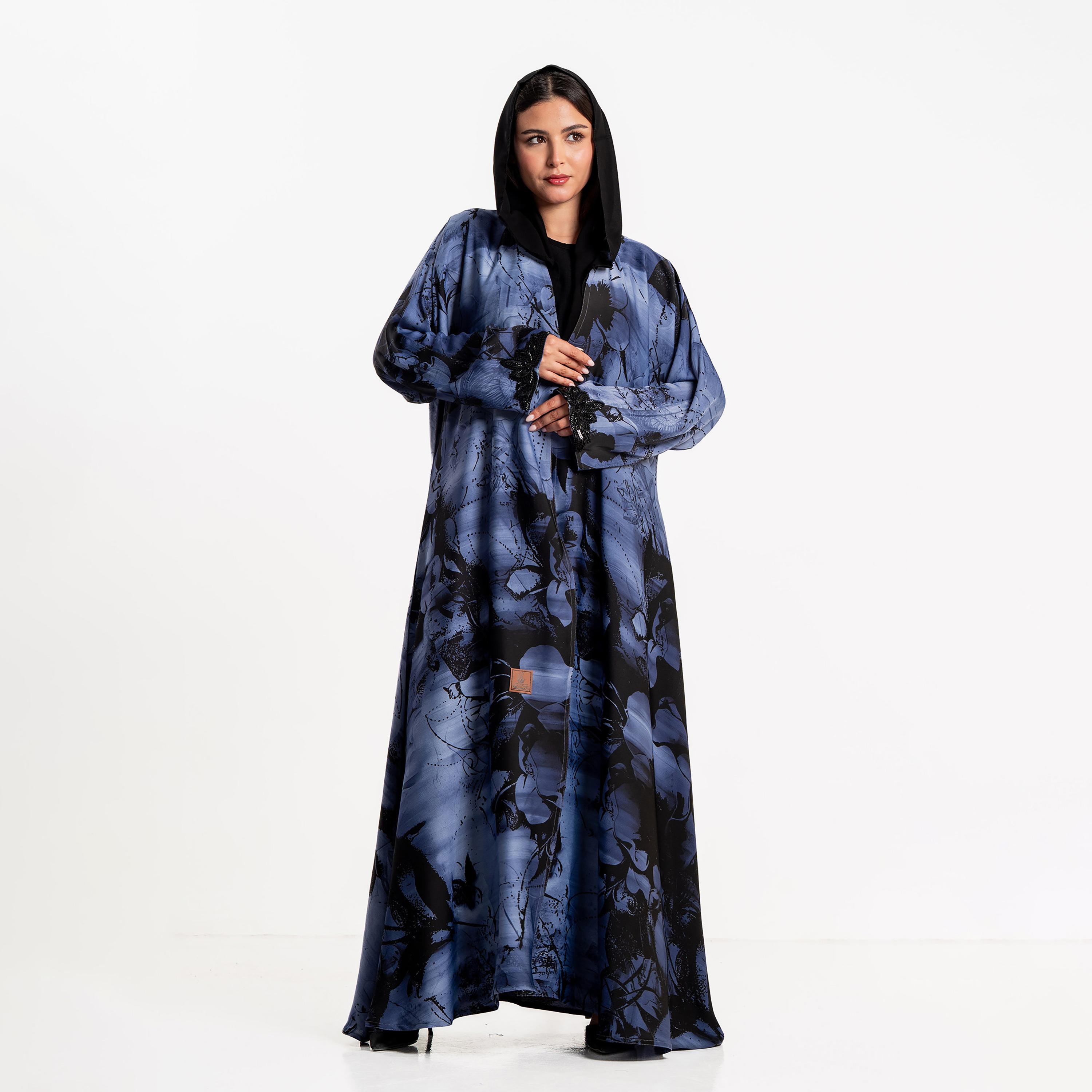 Zahiyh Floral Print Women's Flared Cloud Abaya with Hijab-women-arabicclothing-abayas-image-1