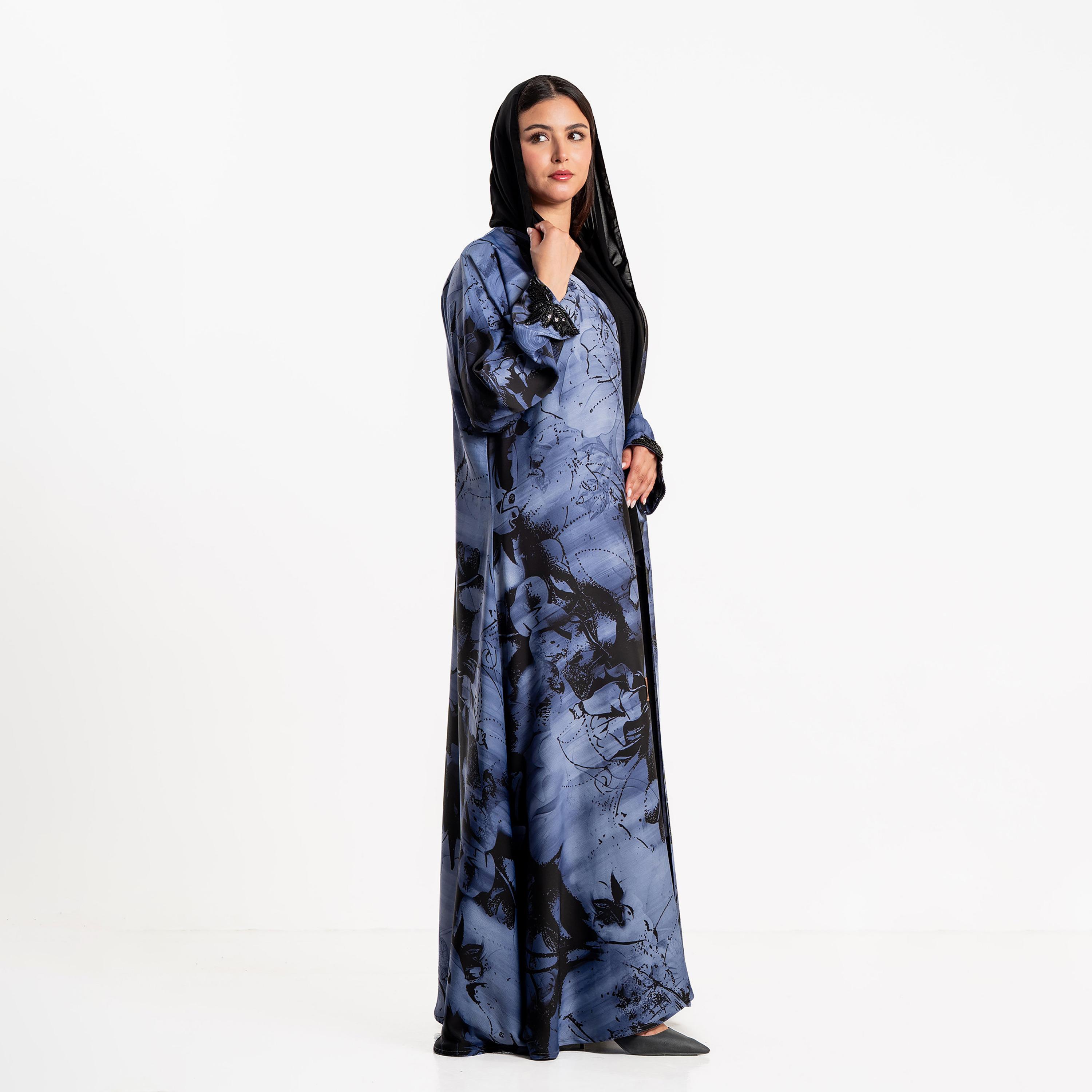 Zahiyh Floral Print Women's Flared Cloud Abaya with Hijab-women-arabicclothing-abayas-image-2