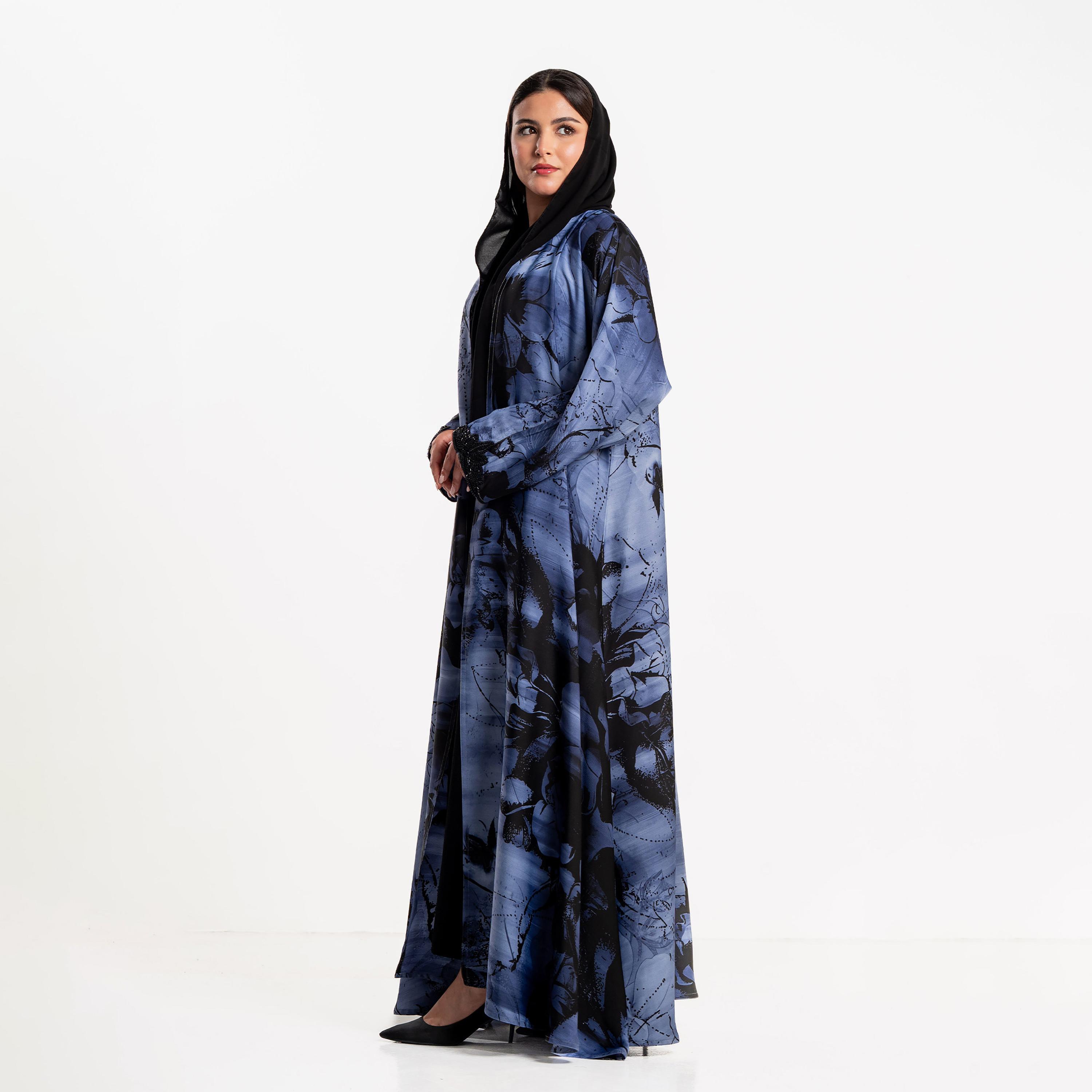 Zahiyh Floral Print Women's Flared Cloud Abaya with Hijab-women-arabicclothing-abayas-image-3