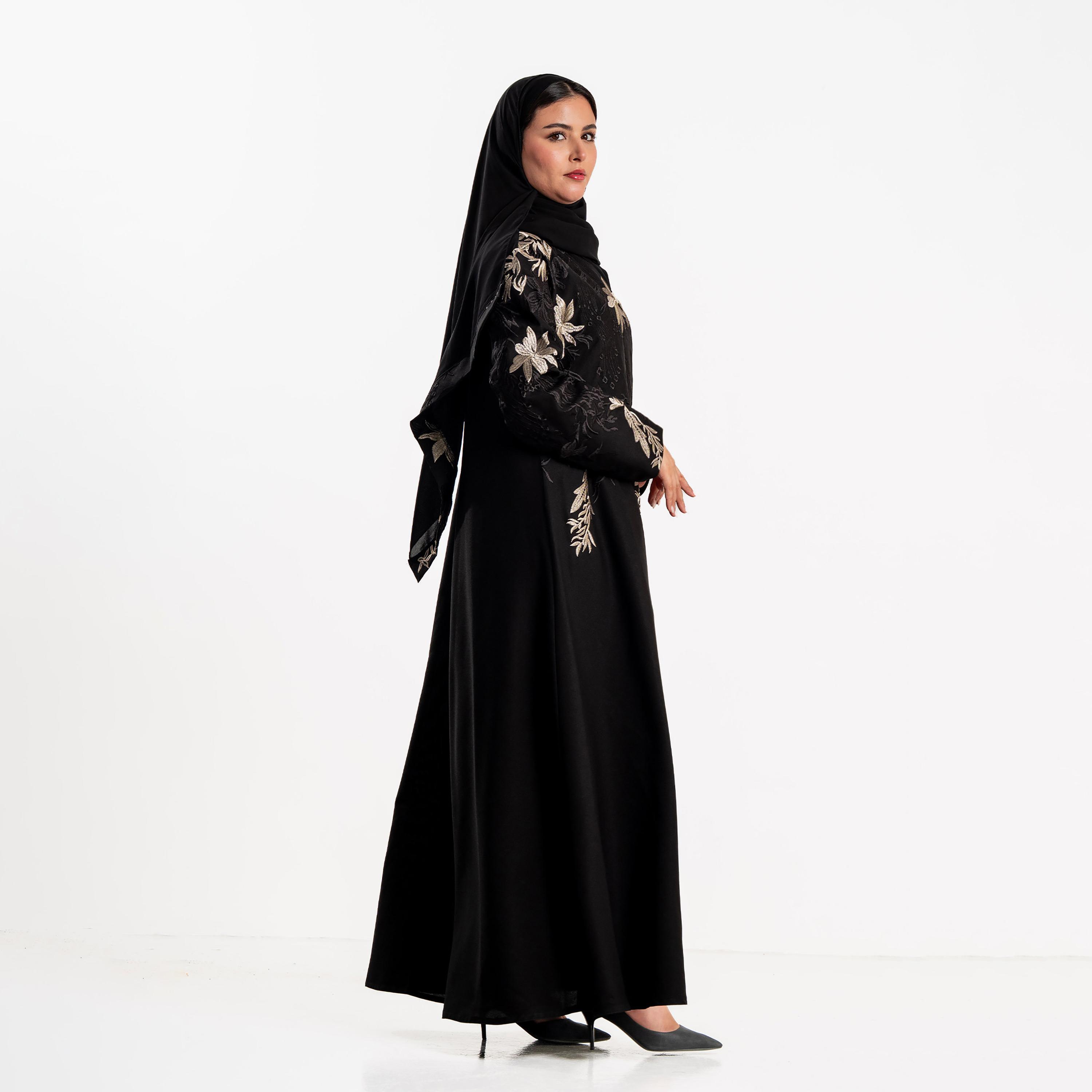 عباءة سوداء مطرزة بالزهور مع حجاب للنساء من زاهية-women-arabicclothing-abayas-image-2