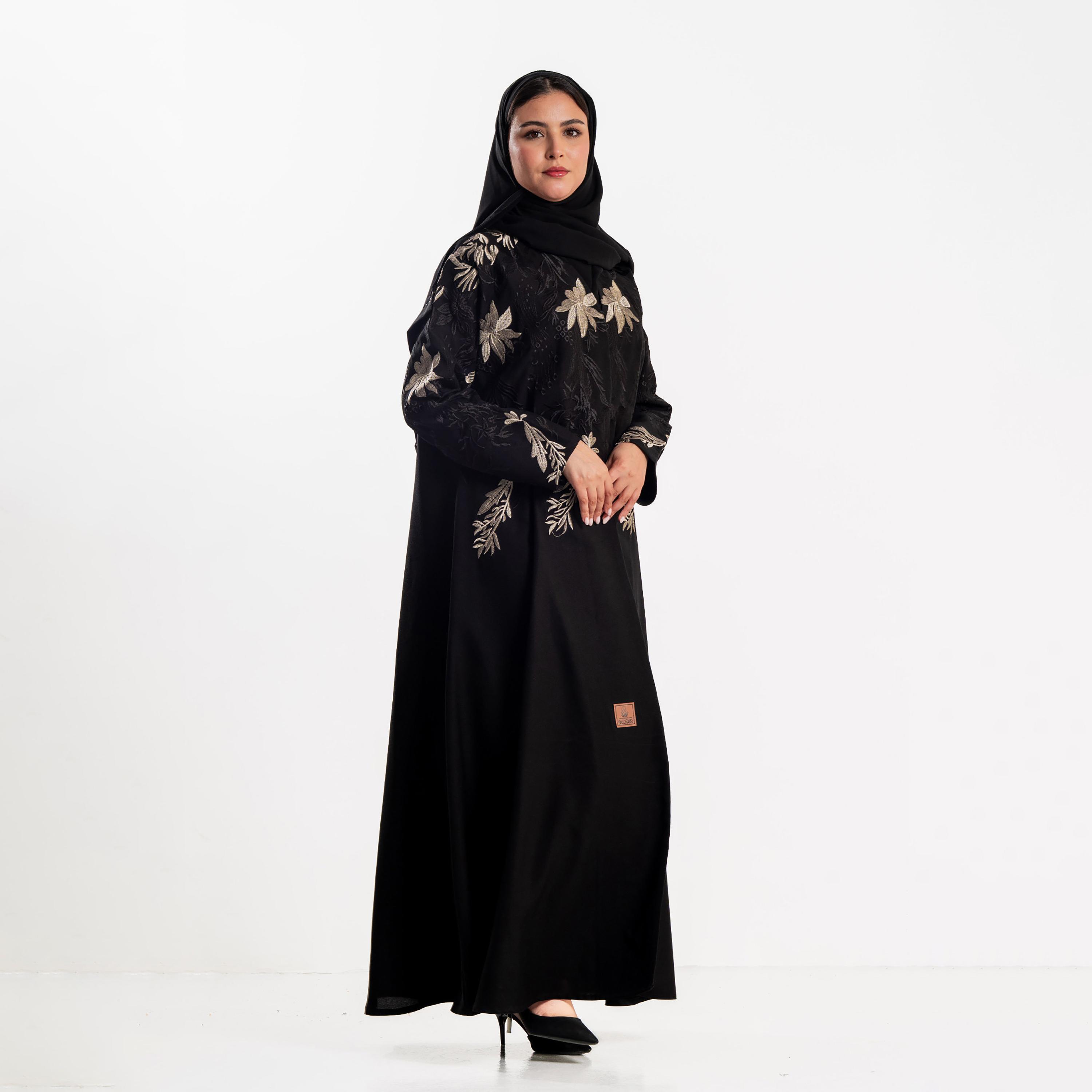 عباءة سوداء مطرزة بالزهور مع حجاب للنساء من زاهية-women-arabicclothing-abayas-image-3