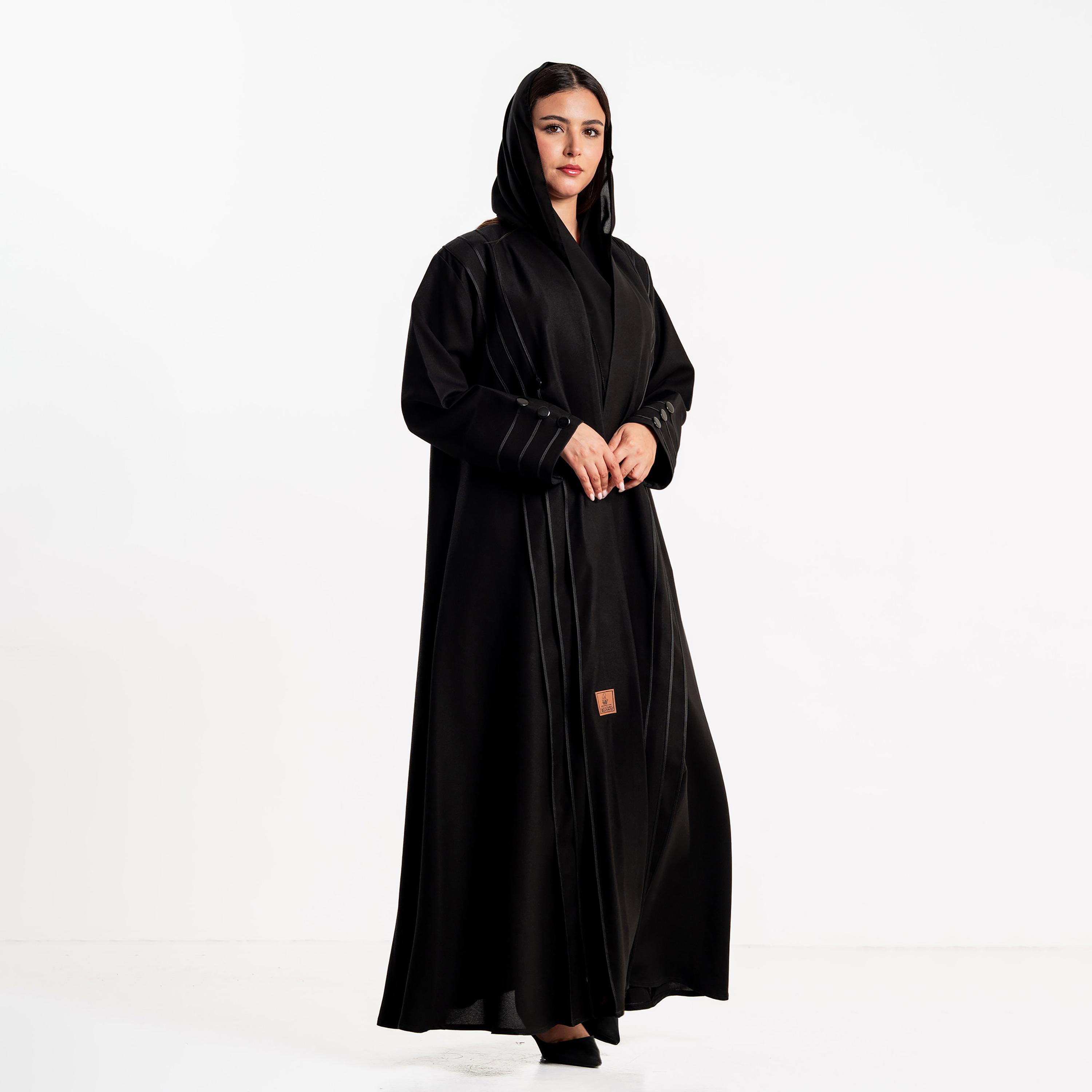 Zahiyh Black Stripes Detailed Women's Abaya with Hijab-women-arabicclothing-abayas-image-3