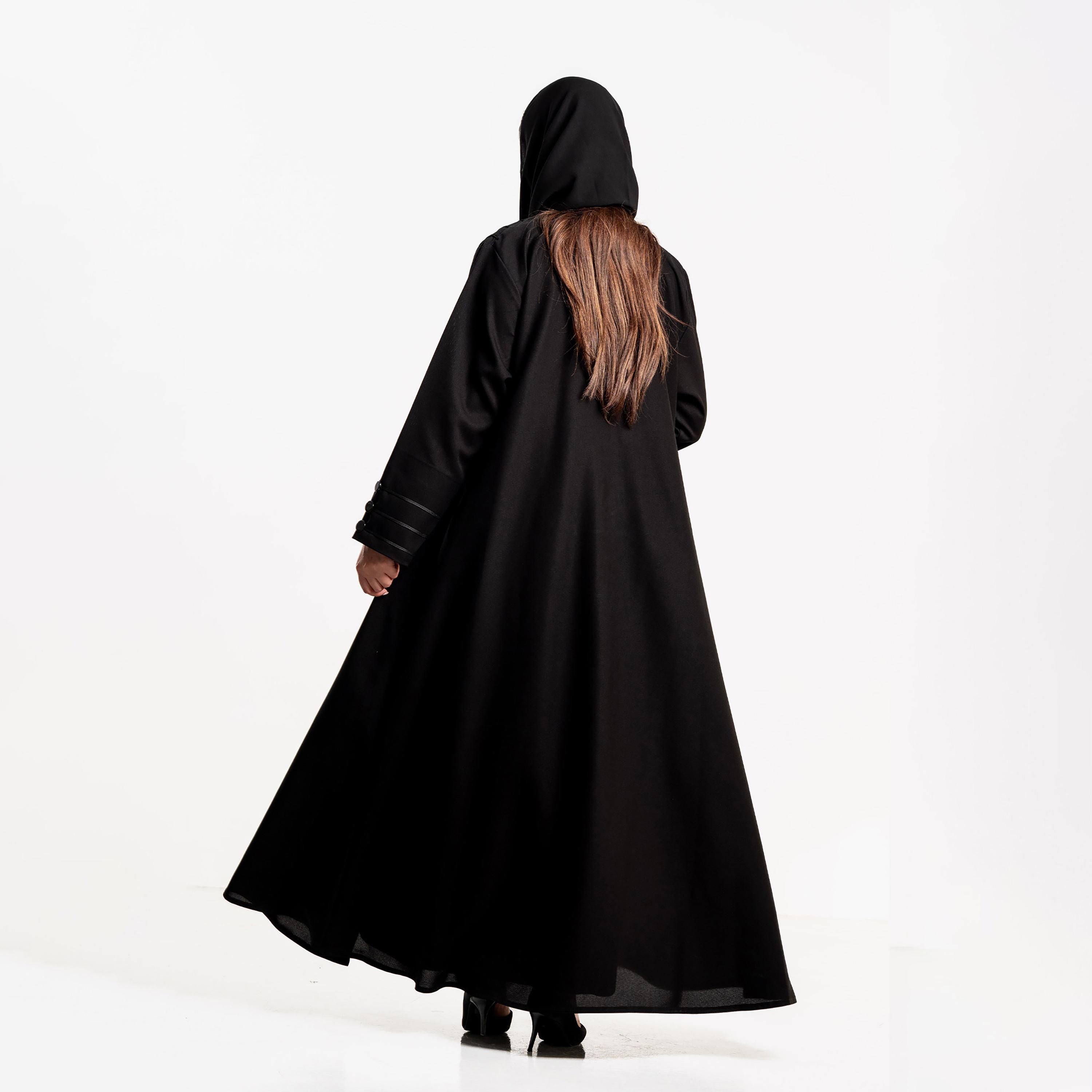 Zahiyh Black Stripes Detailed Women's Abaya with Hijab-women-arabicclothing-abayas-image-4