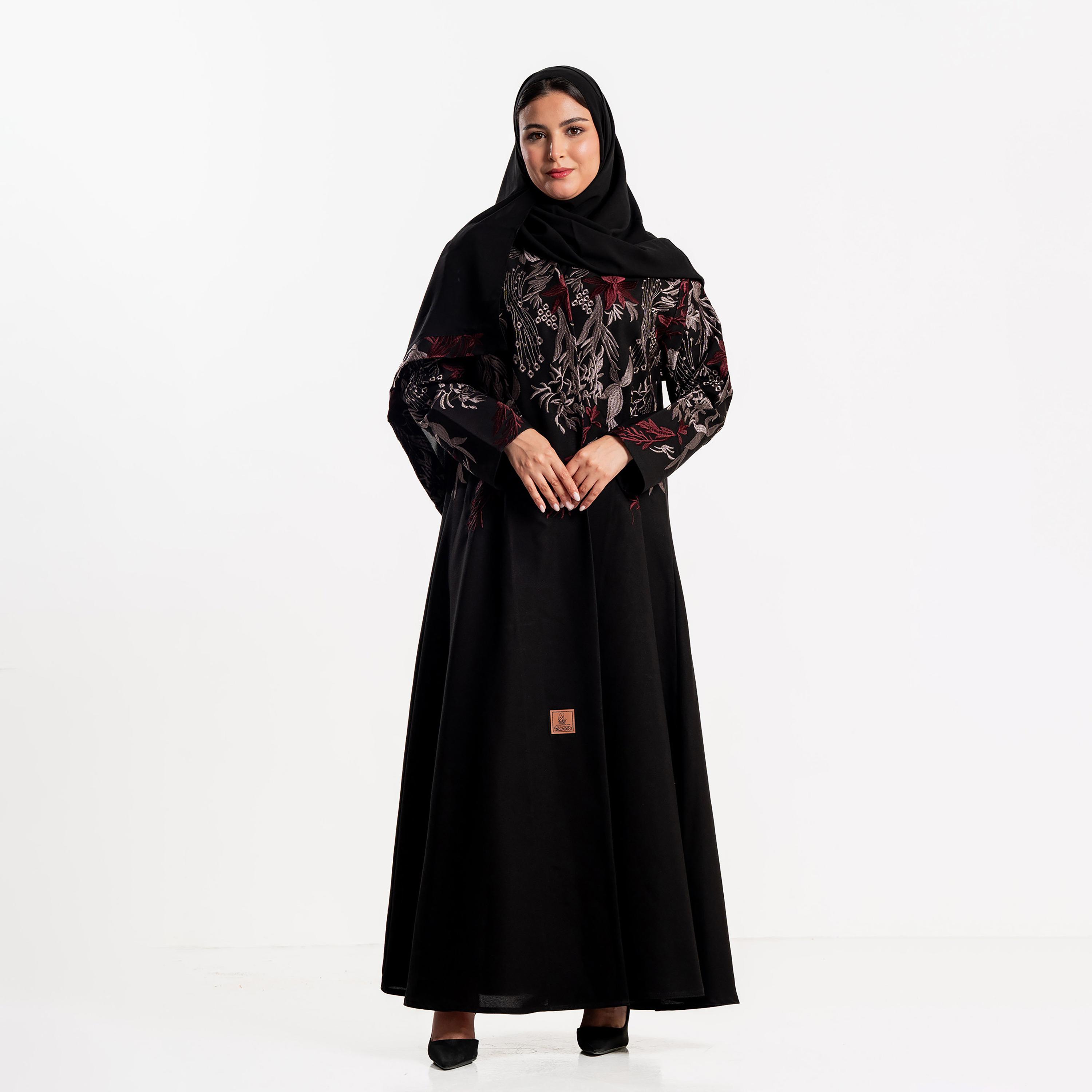 Zahiyh Black Embroidered Women's Evening Abaya with Hijab-women-arabicclothing-abayas-image-1