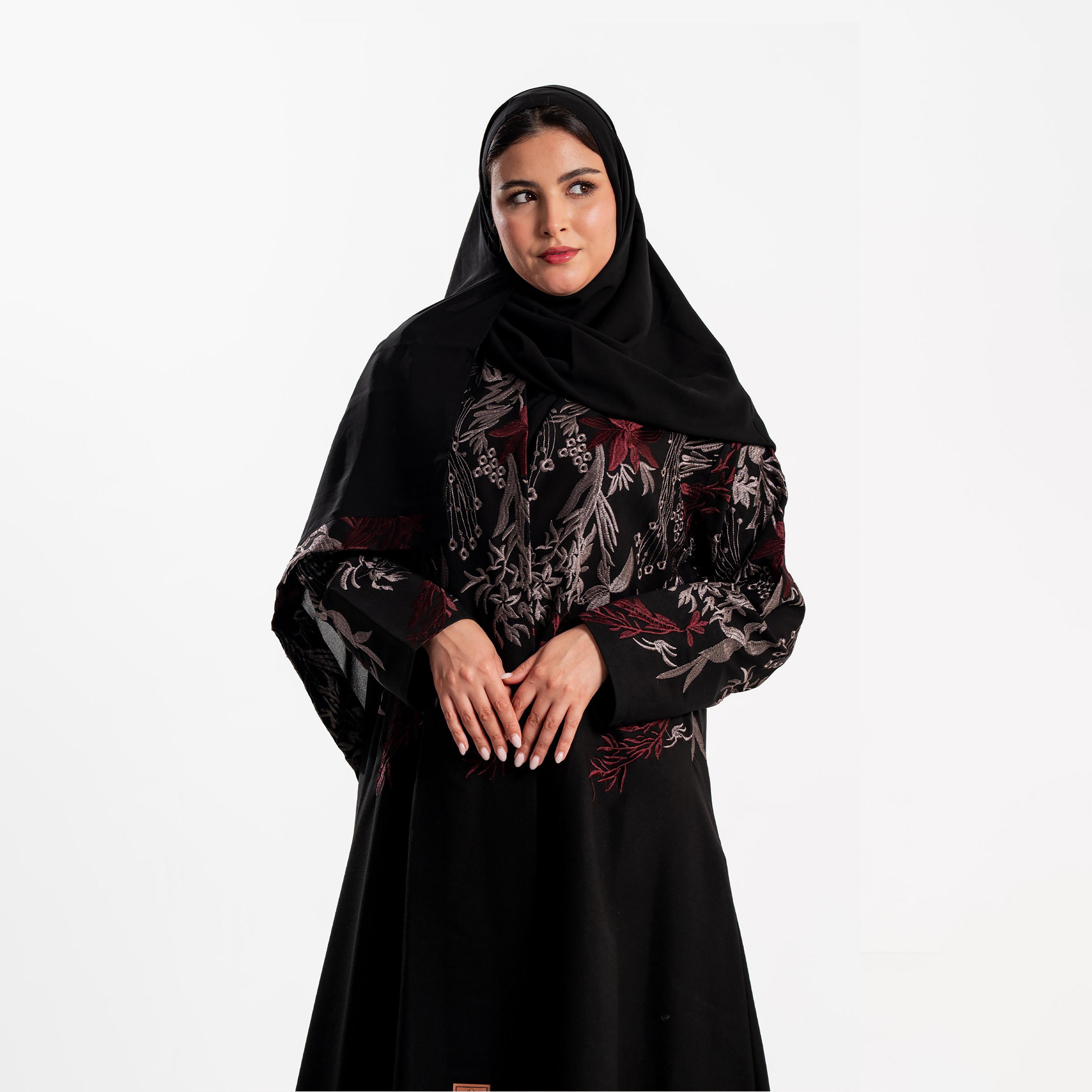 Zahiyh Black Embroidered Women's Evening Abaya with Hijab-women-arabicclothing-abayas-image-2