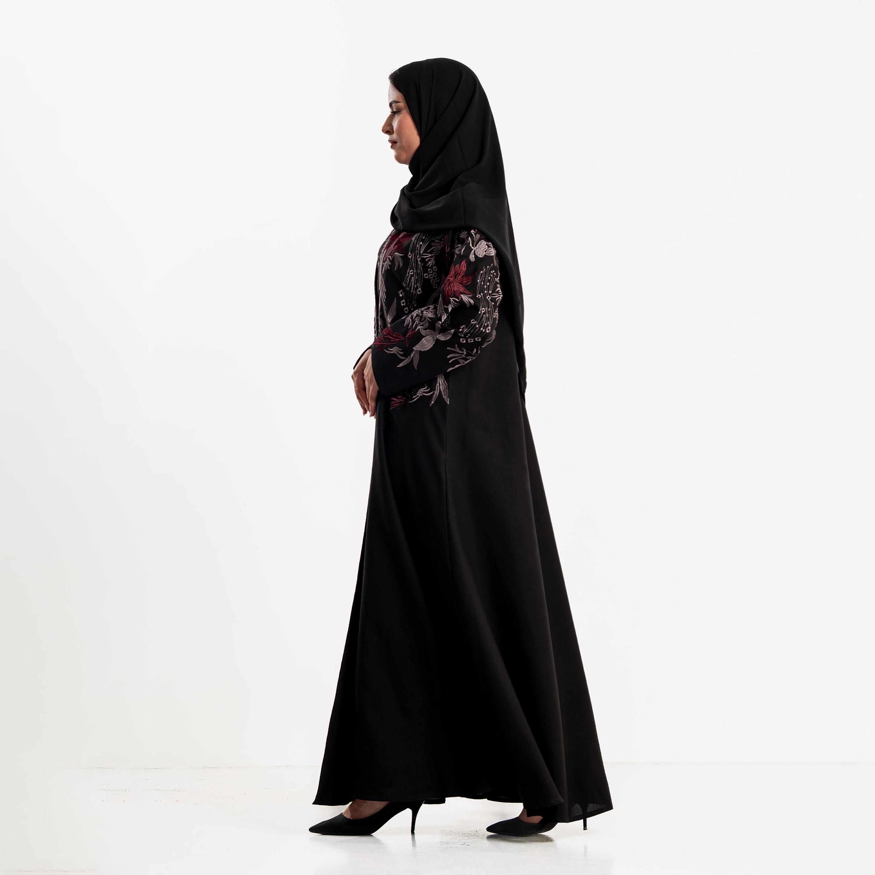 Zahiyh Black Embroidered Women's Evening Abaya with Hijab-women-arabicclothing-abayas-image-3