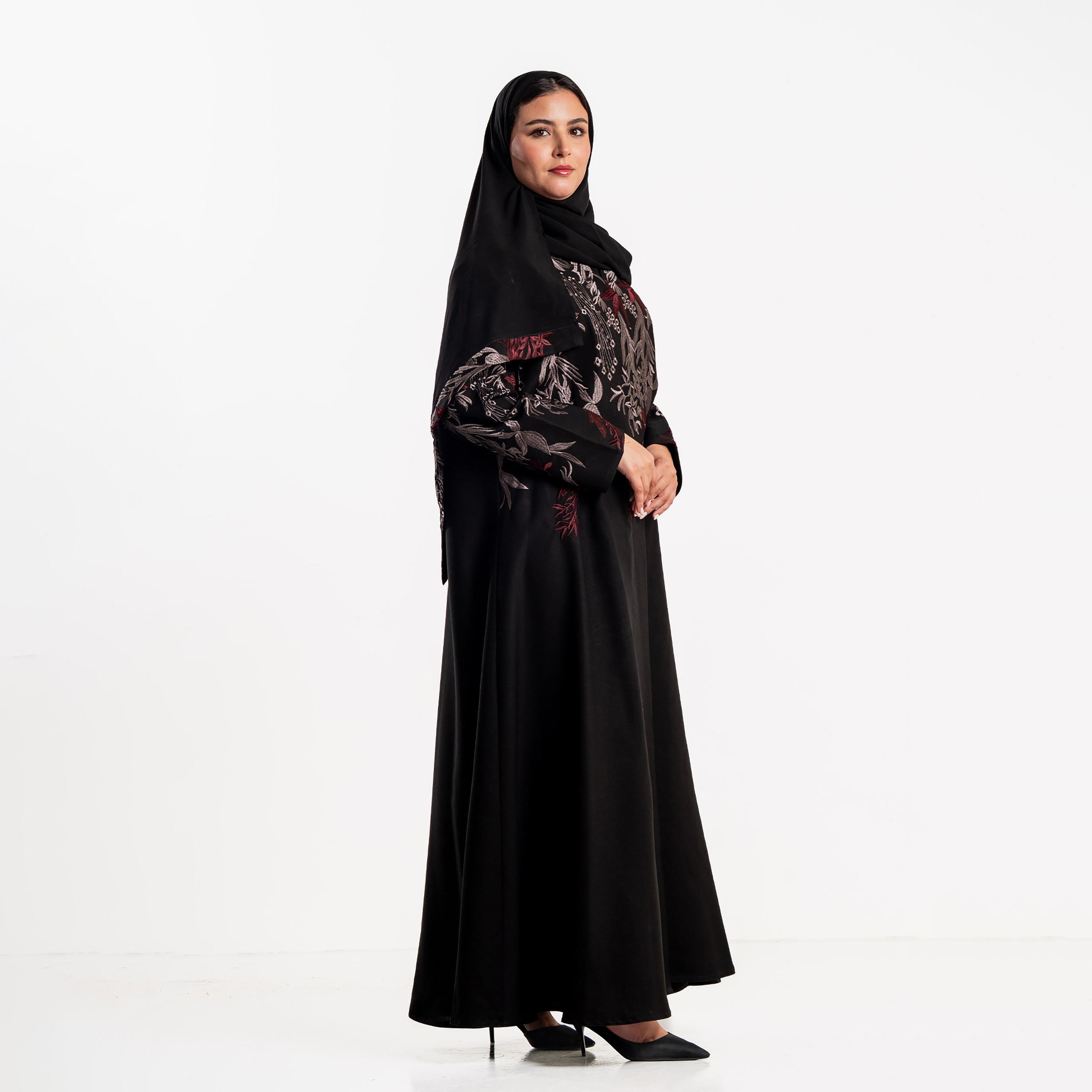 Zahiyh Black Embroidered Women's Evening Abaya with Hijab-women-arabicclothing-abayas-image-4