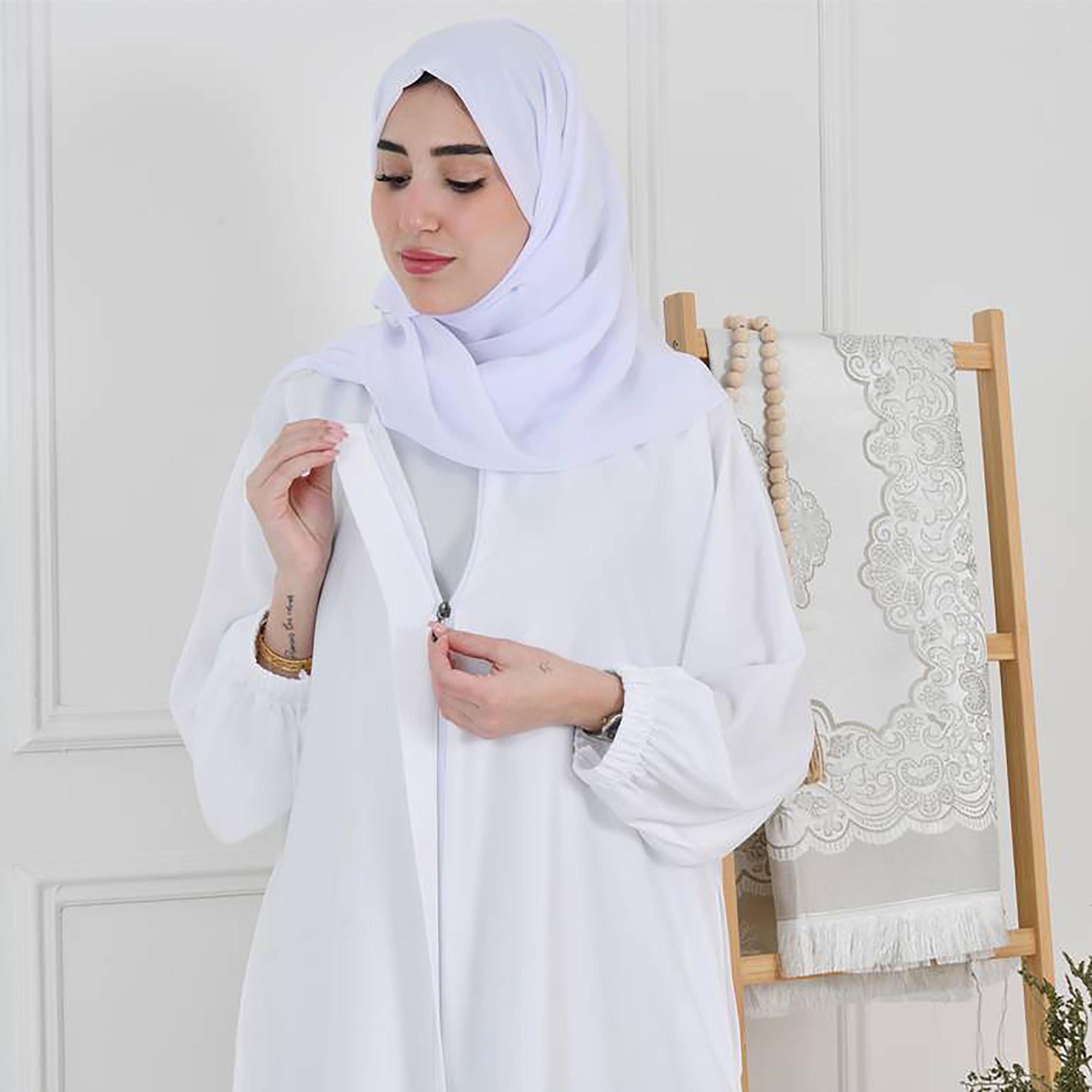 Hawraa White Scalloped Sleeves Crepe Abaya with Hijab-women-arabicclothing-abayas-image-2