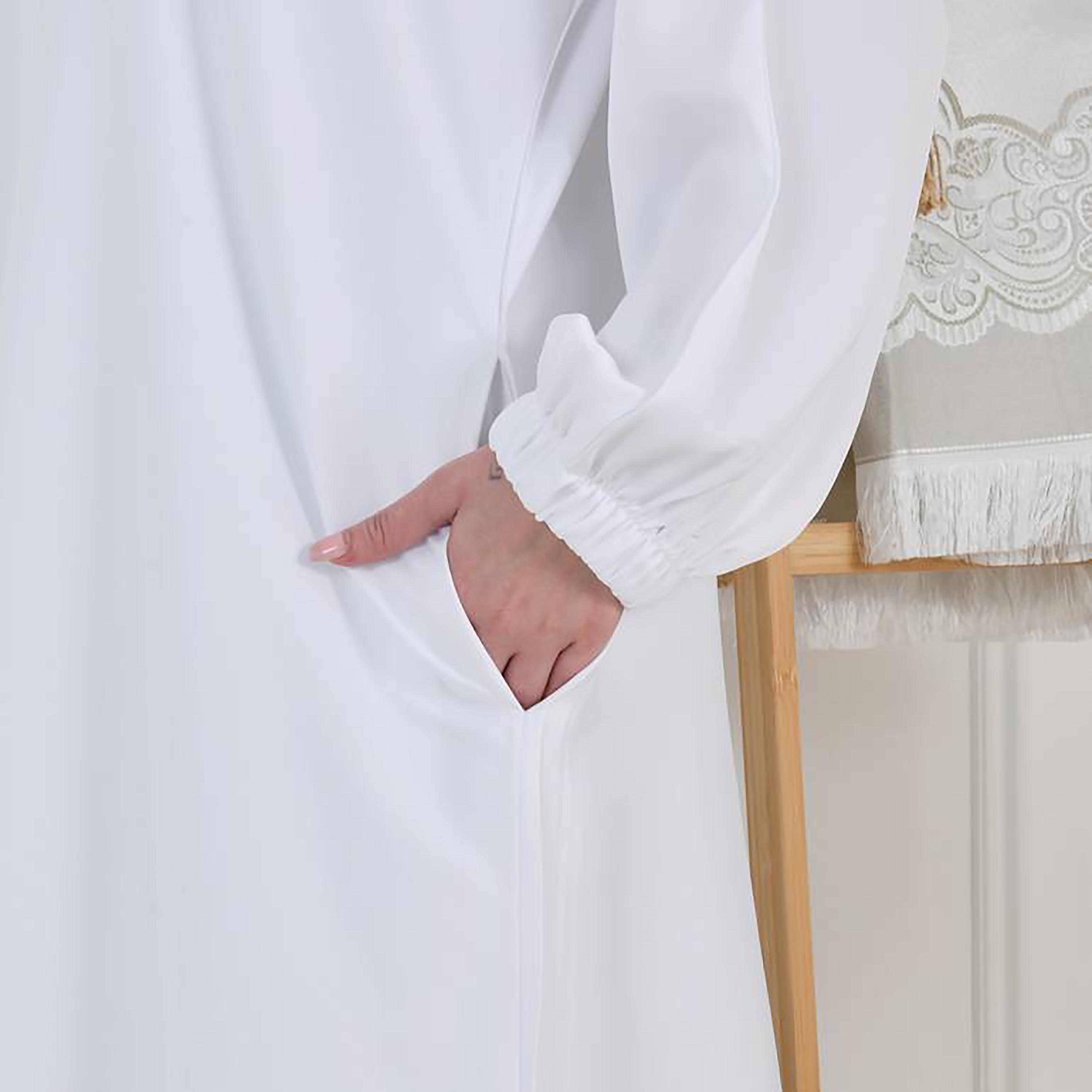 Hawraa White Scalloped Sleeves Crepe Abaya with Hijab-women-arabicclothing-abayas-image-3