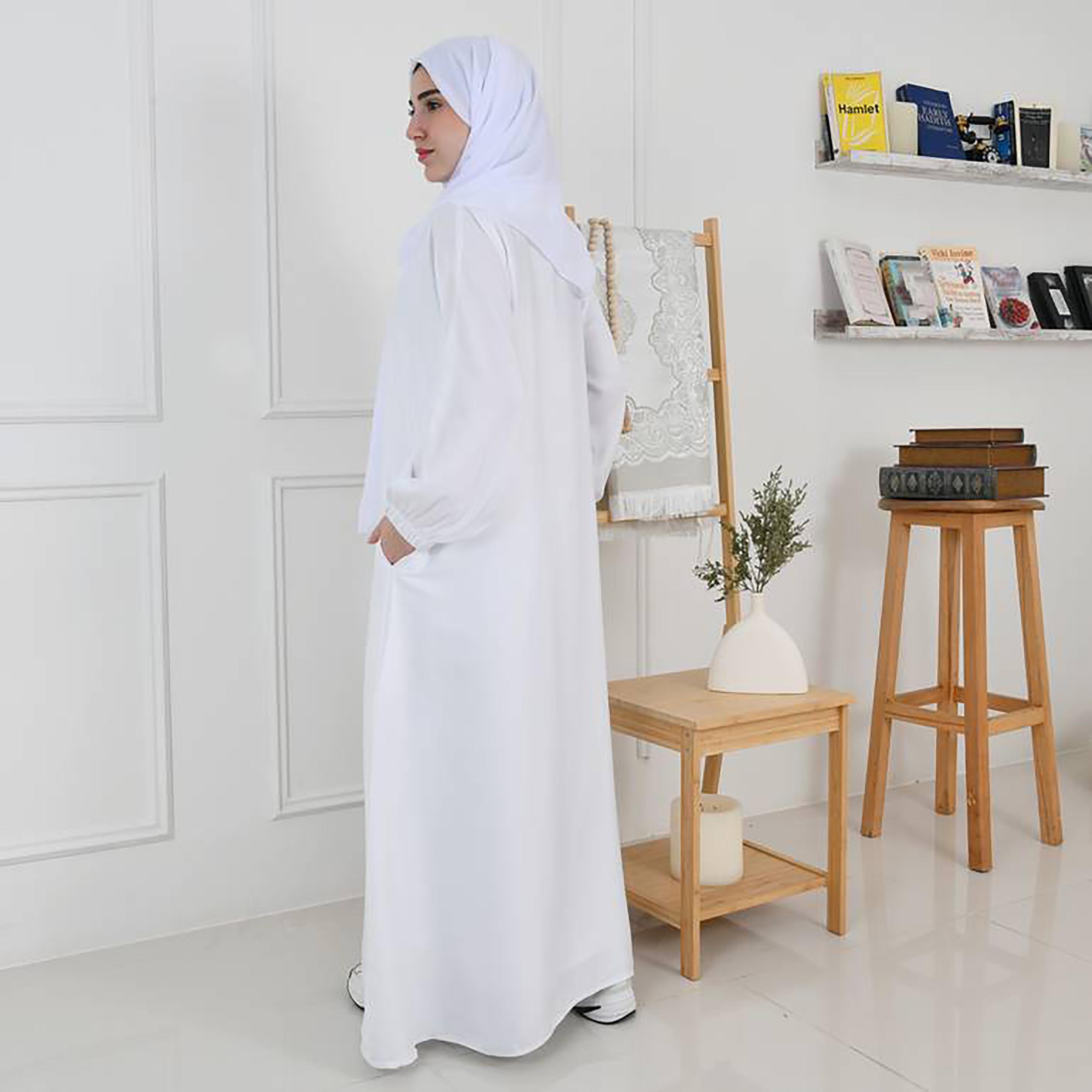 Hawraa White Scalloped Sleeves Crepe Abaya with Hijab-women-arabicclothing-abayas-image-4