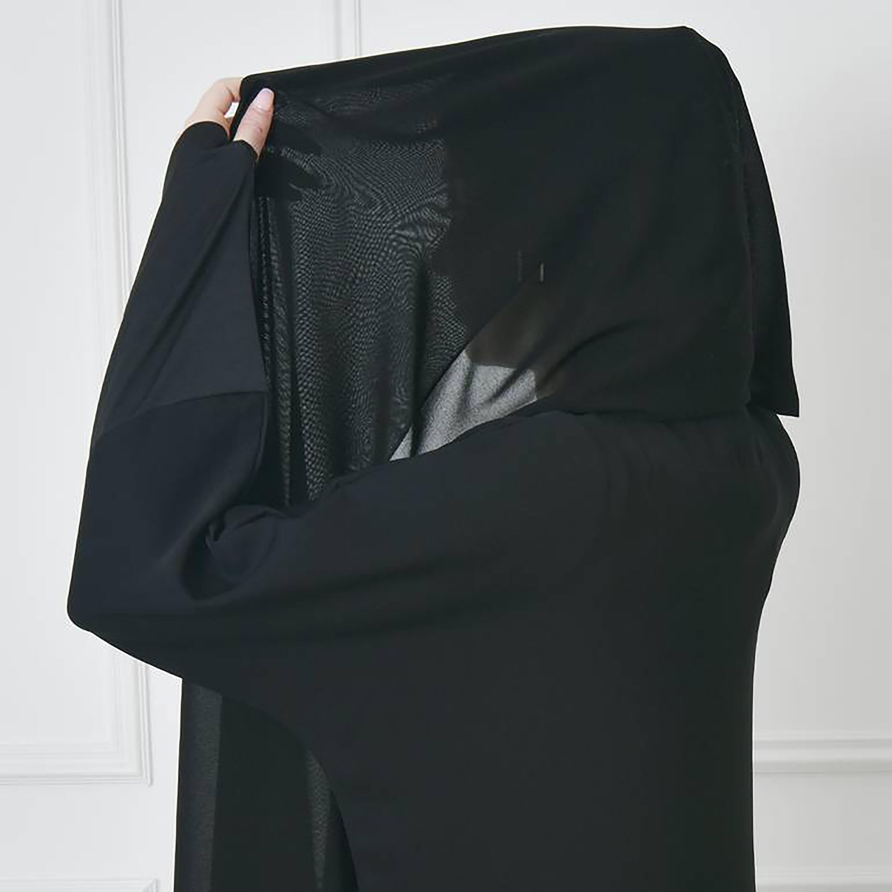 Hawraa Black Finger-Slit Sleeves Crepe Abaya with Hijab-women-arabicclothing-abayas-image-3