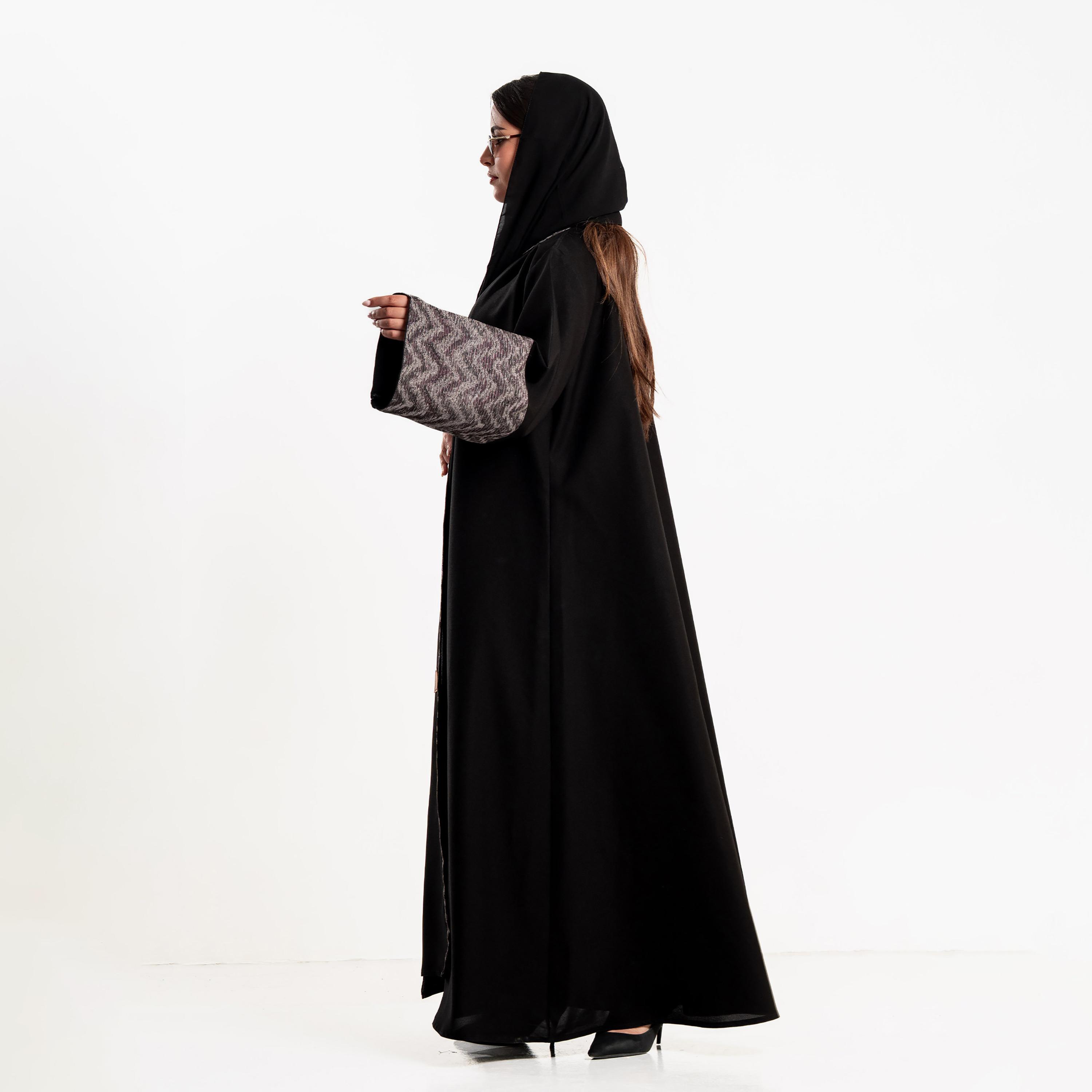 Zahiyh Black Chevron Wide Sleeves Women's Abaya with Hijab-women-arabicclothing-abayas-image-3