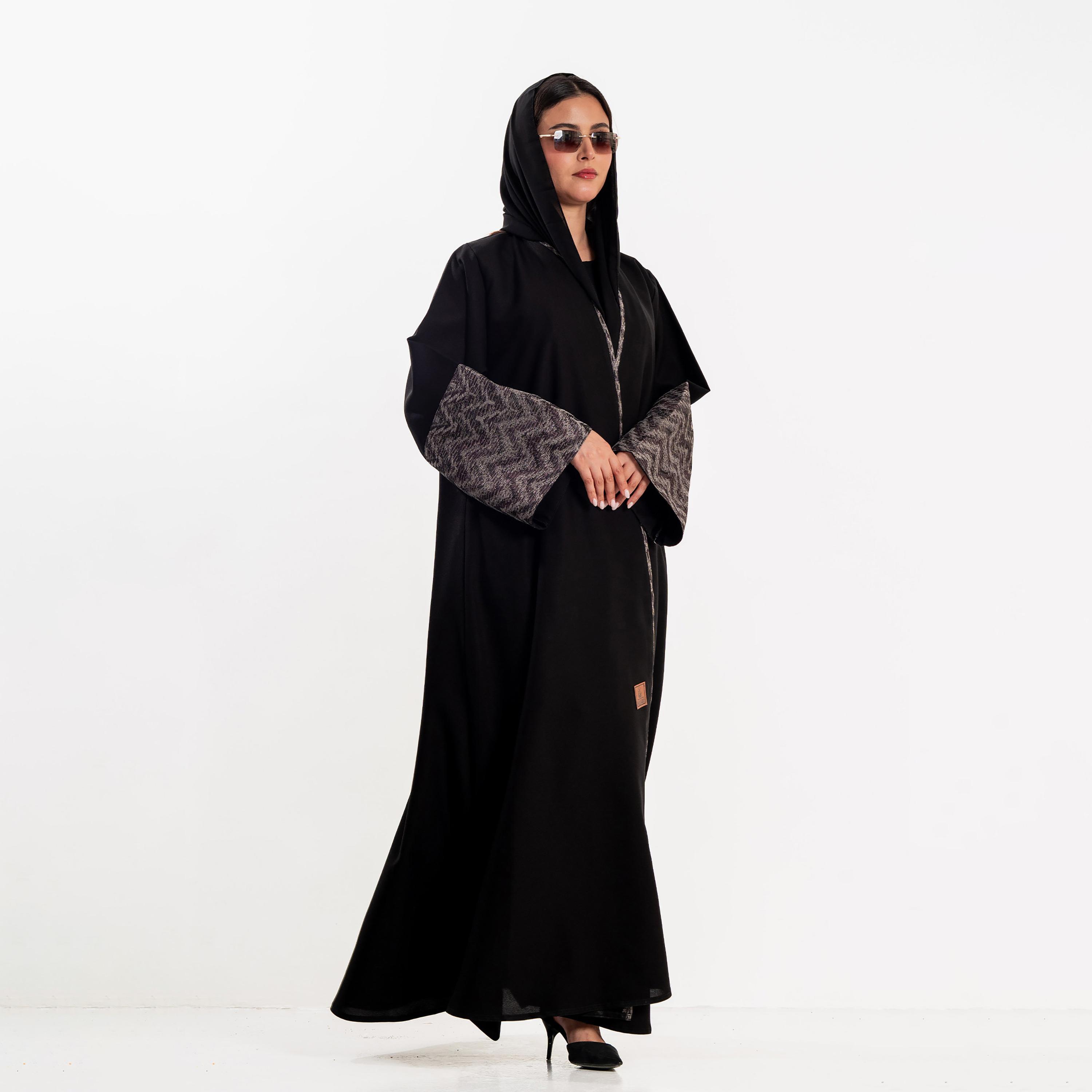 Zahiyh Black Chevron Wide Sleeves Women's Abaya with Hijab-women-arabicclothing-abayas-image-4