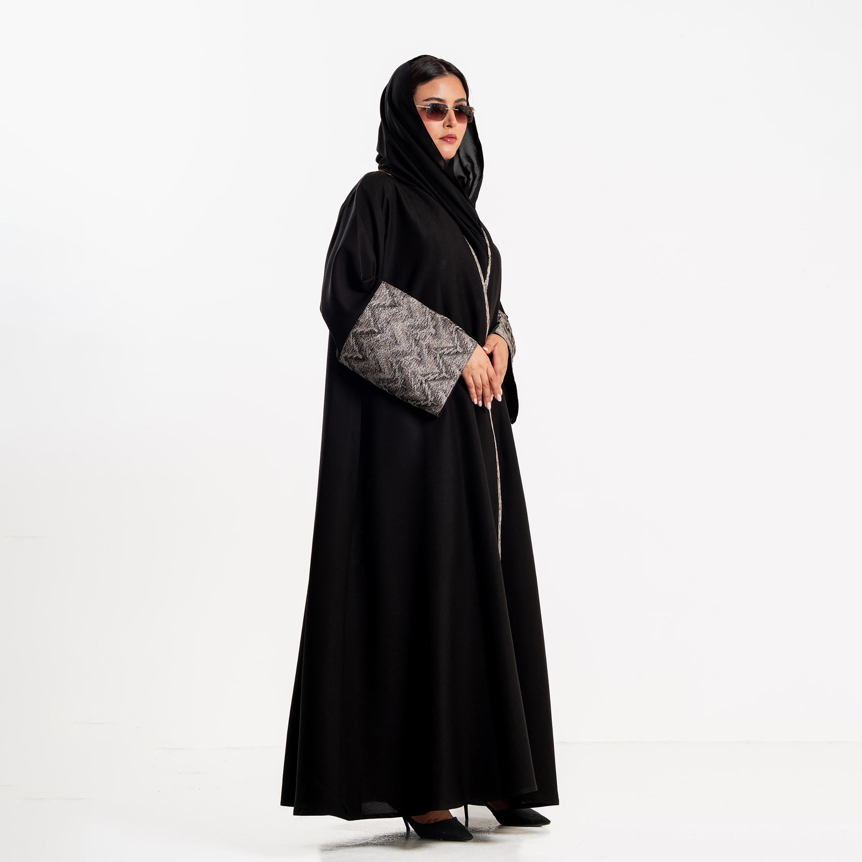 Zahiyh Black Chevron Wide Sleeves Women's Abaya with Hijab-women-arabicclothing-abayas-image-5